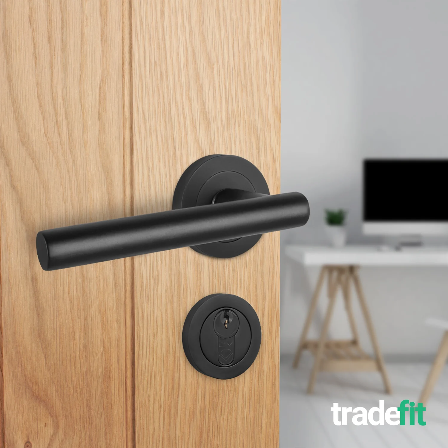 Olbia Matt Black Lever on Rose Door Handle Kit - 80mm Euro Sashlock and Thumbturn Cylinder - Keyed Alike - Image 6
