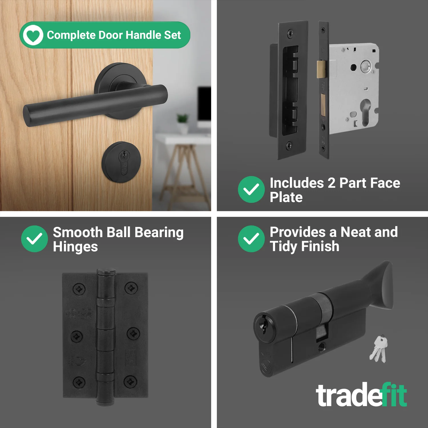 Olbia Matt Black Lever on Rose Door Handle Kit - 80mm Euro Sashlock and Thumbturn Cylinder - Keyed to Differ - Image 9