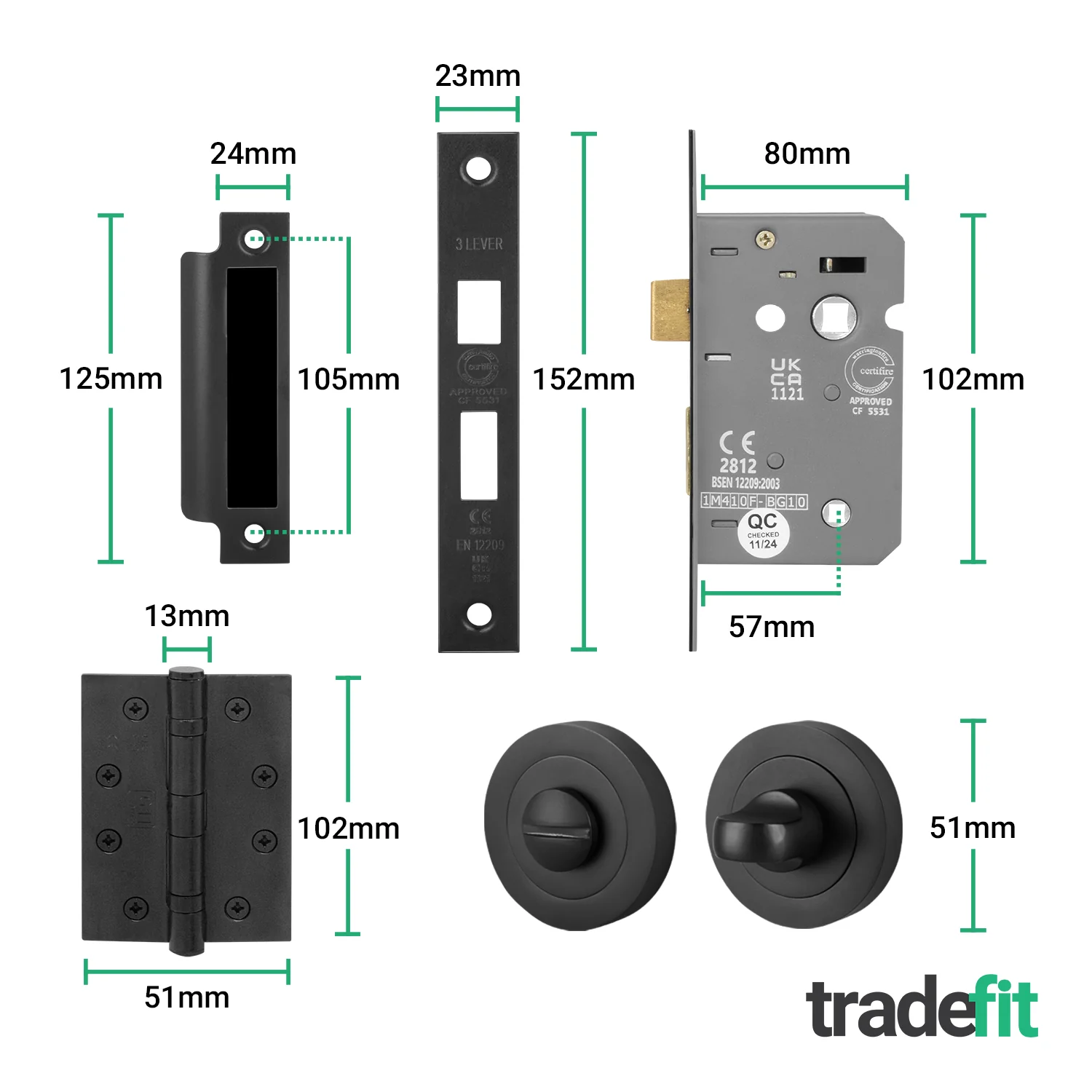 Olbia Matt Black Lever on Rose Door Handle Kit - Medium Duty FD30/60 - 80mm Bathroom Lock - Image 4