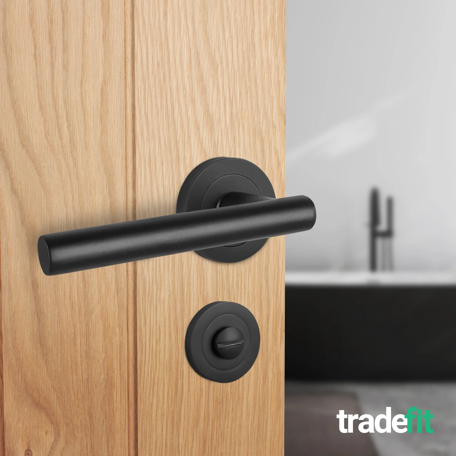 Olbia Matt Black Lever on Rose Door Handle Kit - Medium Duty FD30/60 - 80mm Bathroom Lock - Image 7