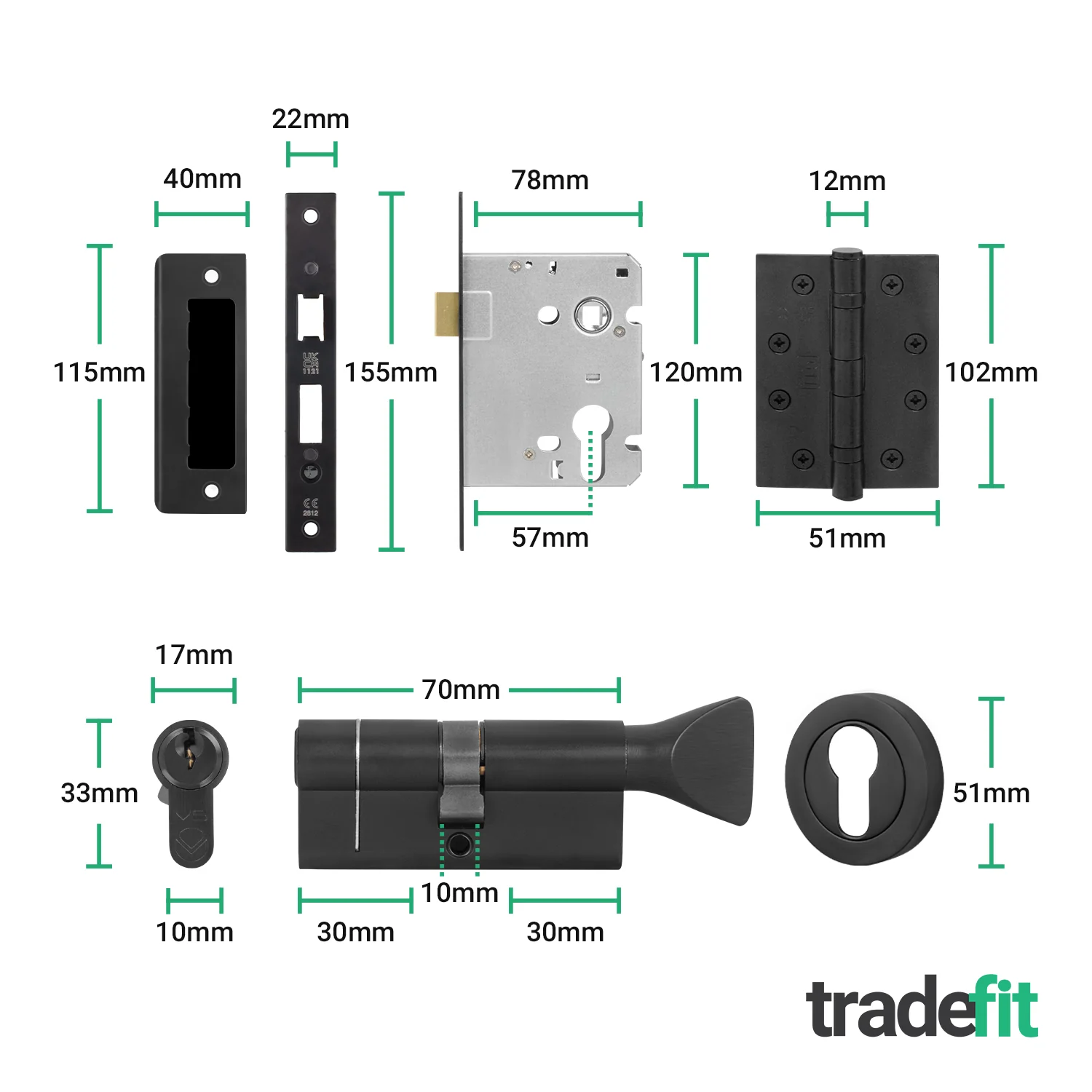 Olbia Matt Black Lever on Rose Door Handle Kit - Medium Duty FD30/60 - 80mm Euro Sashlock and Thumbturn Cylinder - Master Keyed - Image 4