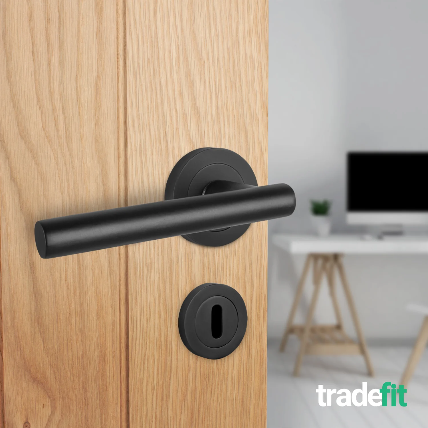 Olbia Matt Black Lever on Rose Door Handle Kit - Medium Duty FD30/60 - 80mm Sashlock - Image 7
