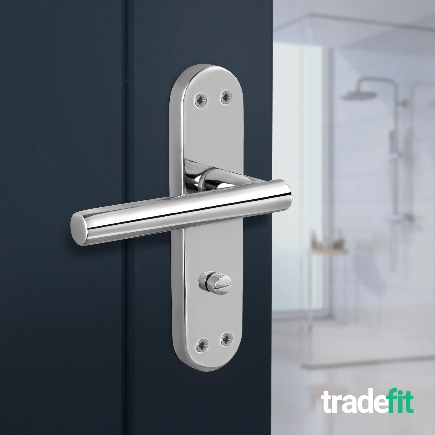 Olbia Polished Chrome Lever on Backplate Door Handle Pack – 64mm Bathroom Lock - Image 6