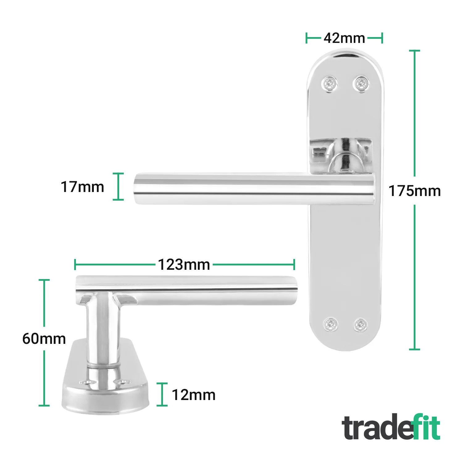 Olbia Polished Chrome Lever on Backplate Door Handle Pack – 64mm Latch - Image 2