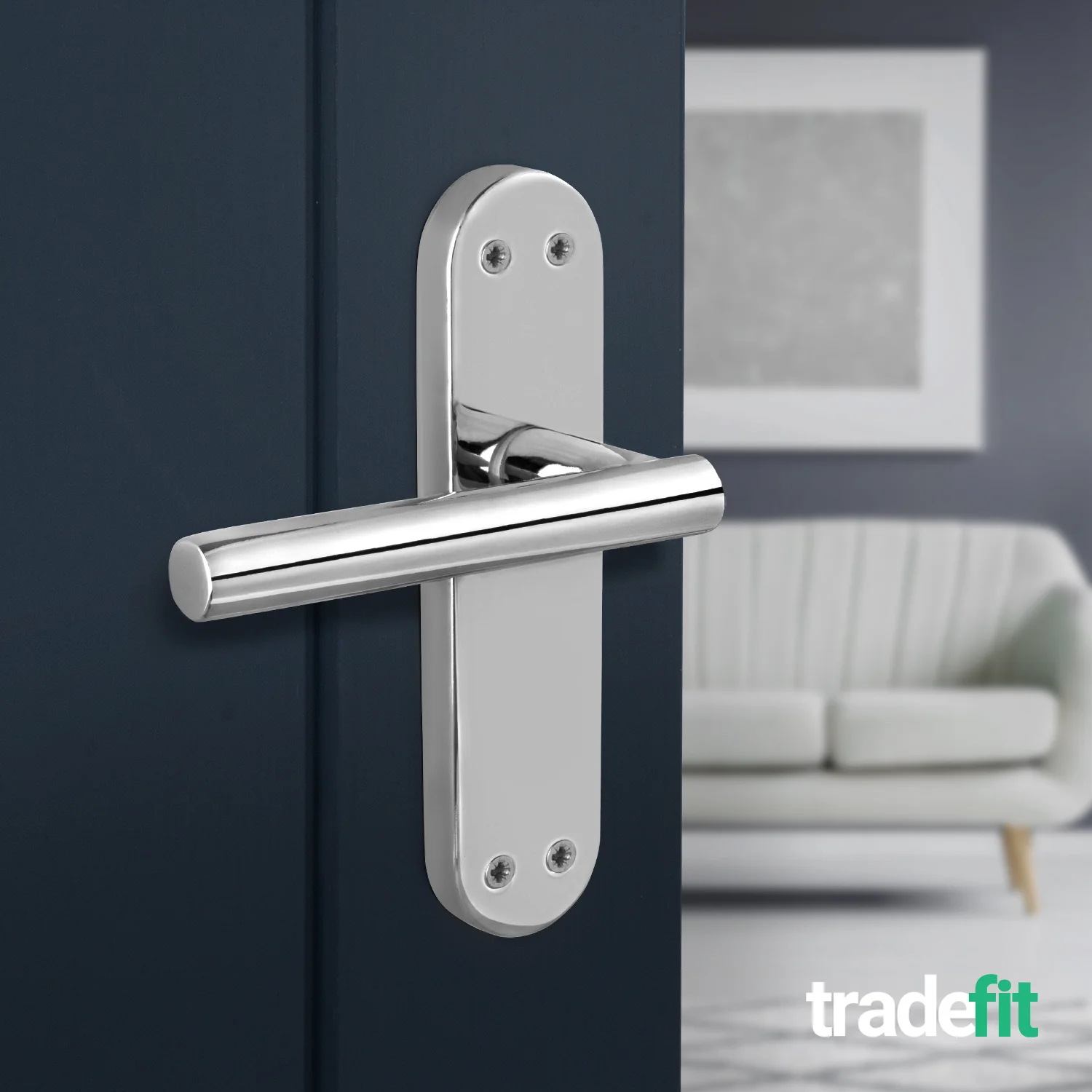 Olbia Polished Chrome Lever on Backplate Door Handle Pack – 64mm Latch - Image 6