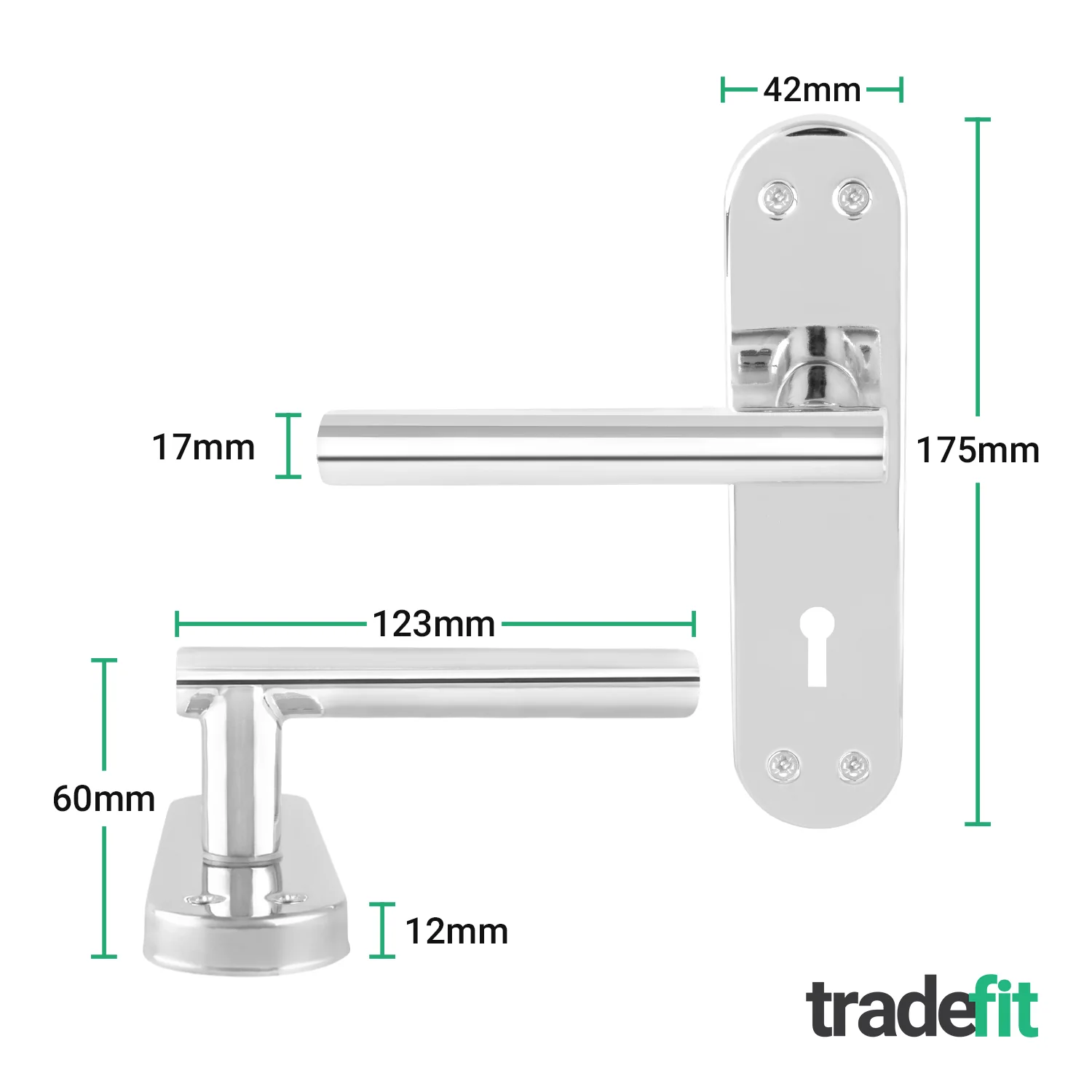 Olbia Polished Chrome Lever on Backplate Door Handle Pack – 64mm Sashlock - Image 2