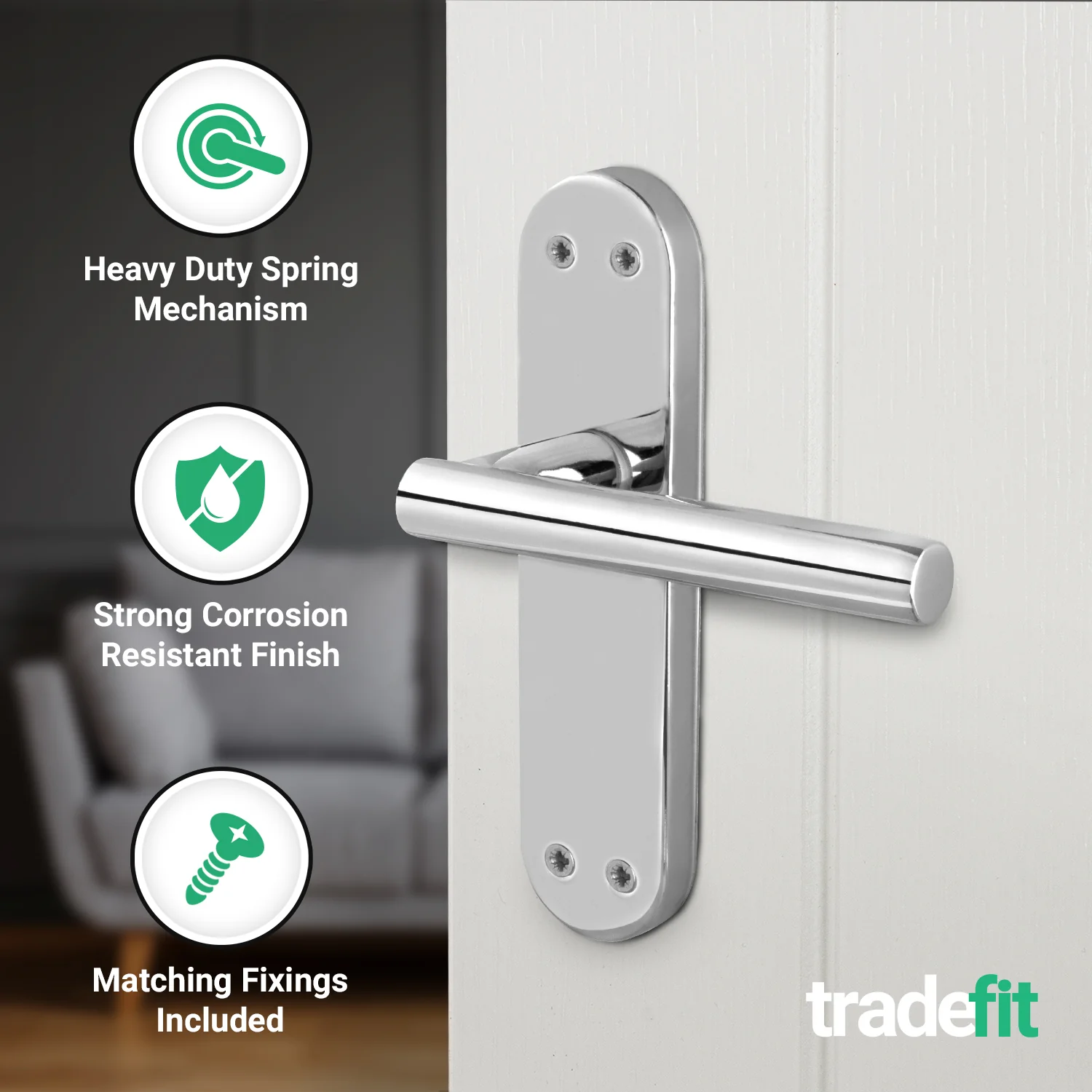 Olbia Polished Chrome Lever on Backplate Door Handle Pack – 76mm Latch - Image 4