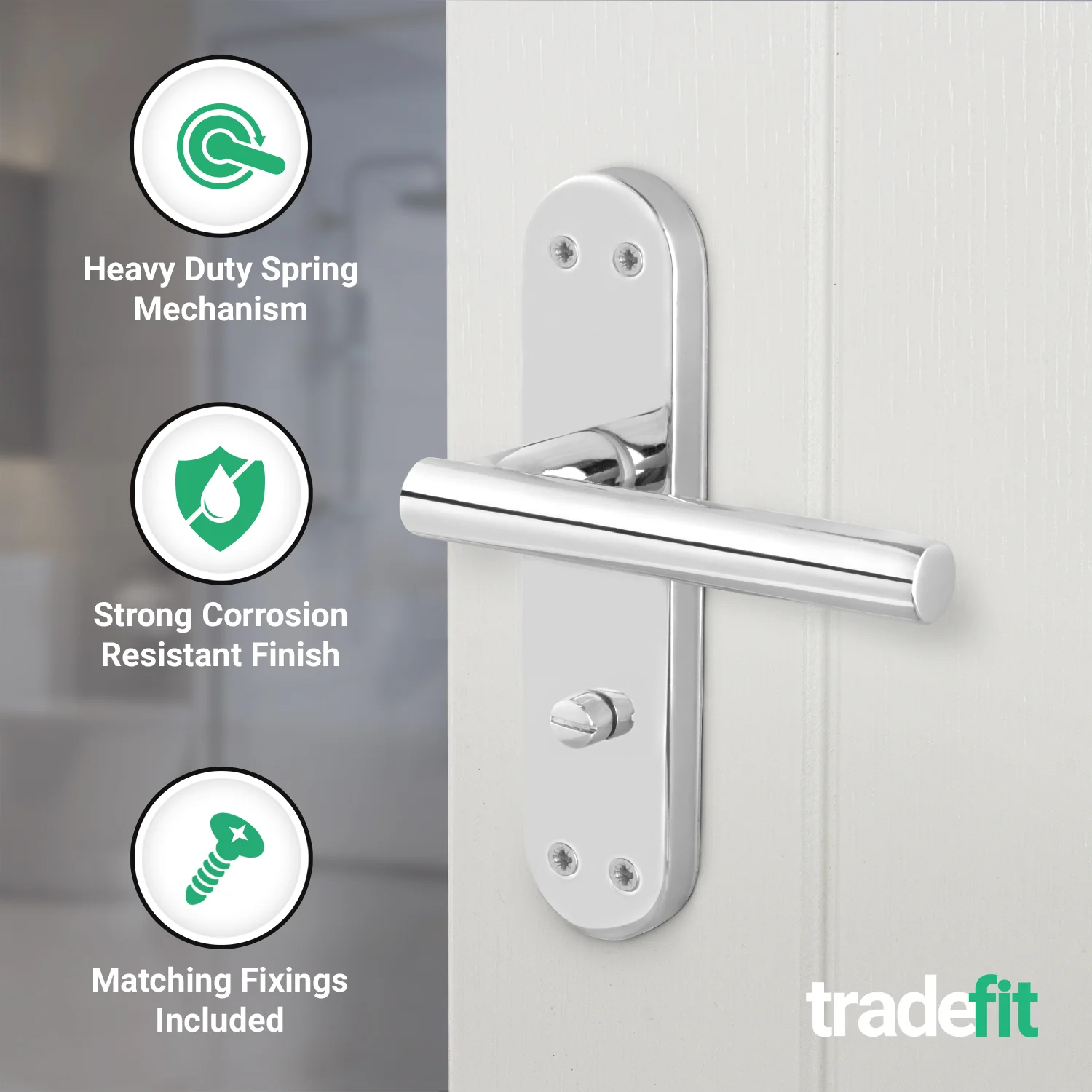 Olbia Polished Chrome Lever on Backplate Door Handles - Bathroom - Image 3