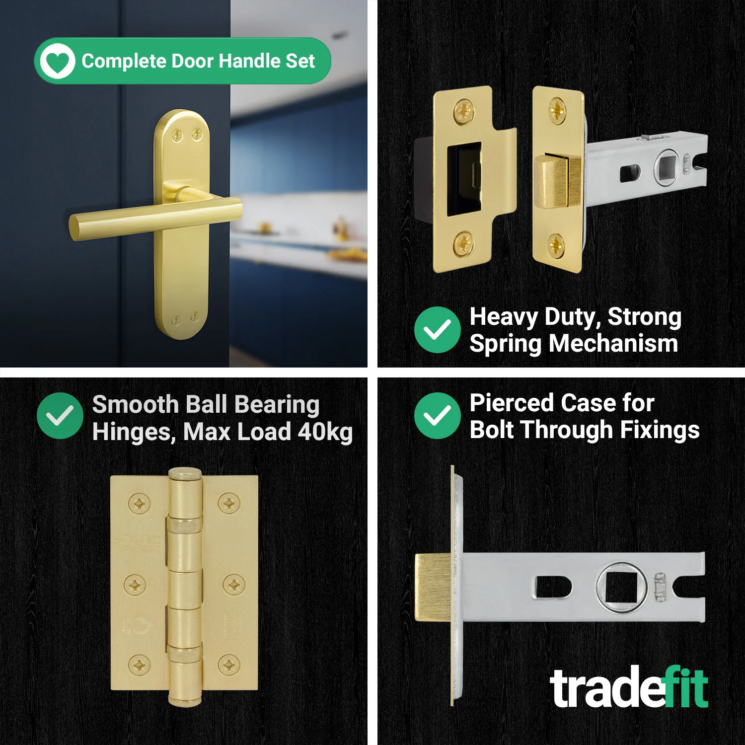 Olbia Satin Brass Lever on Backplate Door Handle Pack – 64mm Latch - Image 5