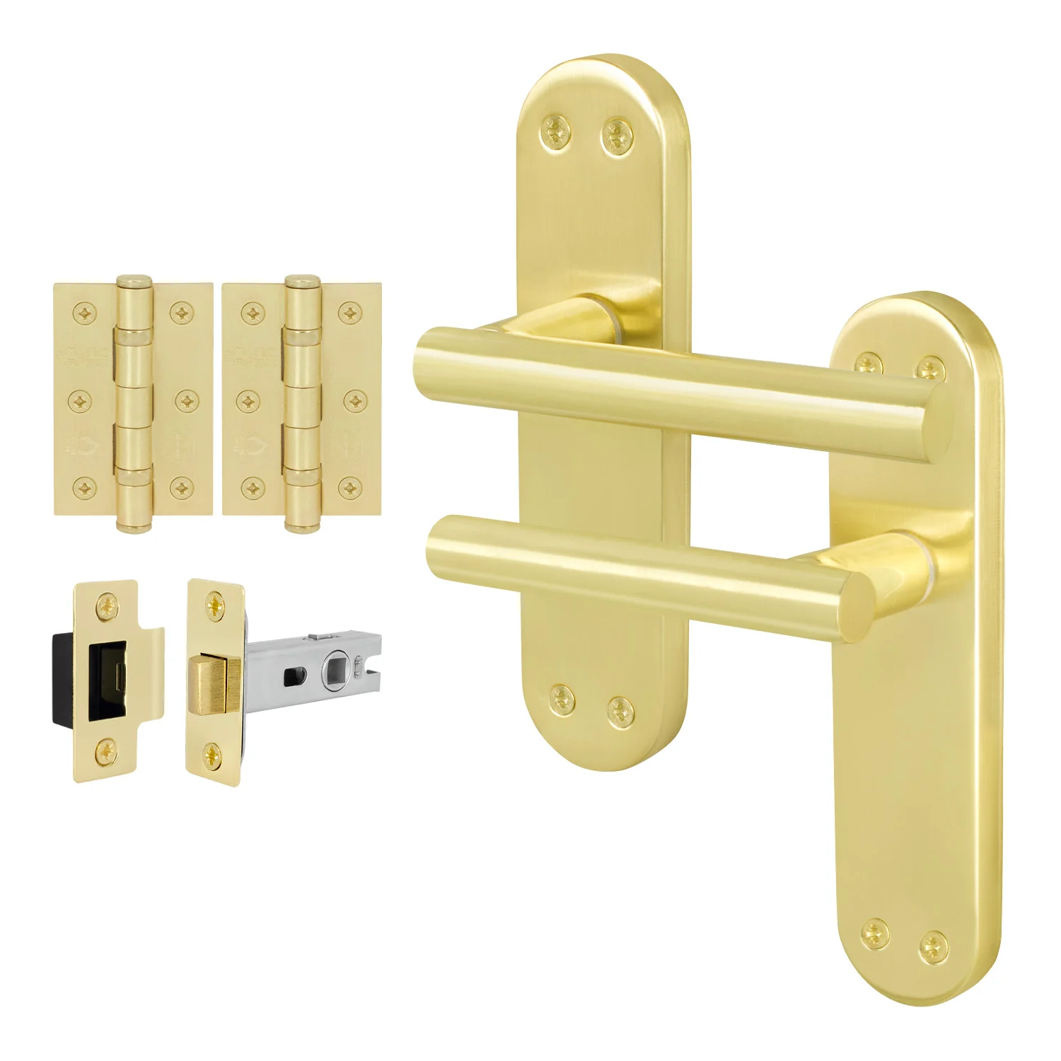 Olbia Satin Brass Lever on Backplate Door Handle Pack - 76mm Latch