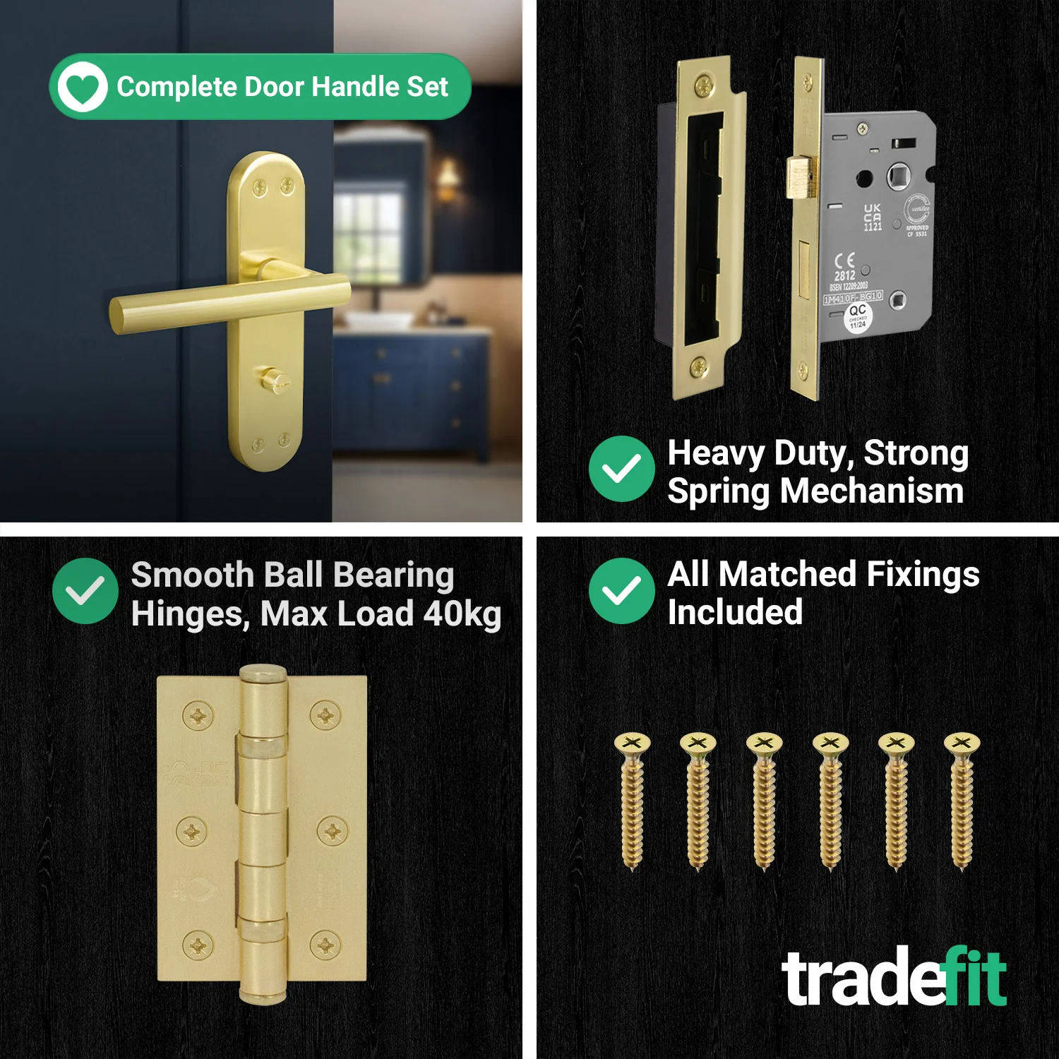 Olbia Satin Brass Lever on Backplate Door Handle Pack – 80mm Bathroom Lock - Image 5