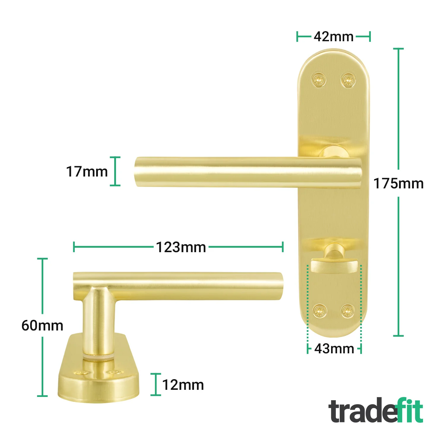 Olbia Satin Brass Lever on Backplate Door Handles - Bathroom - Image 2