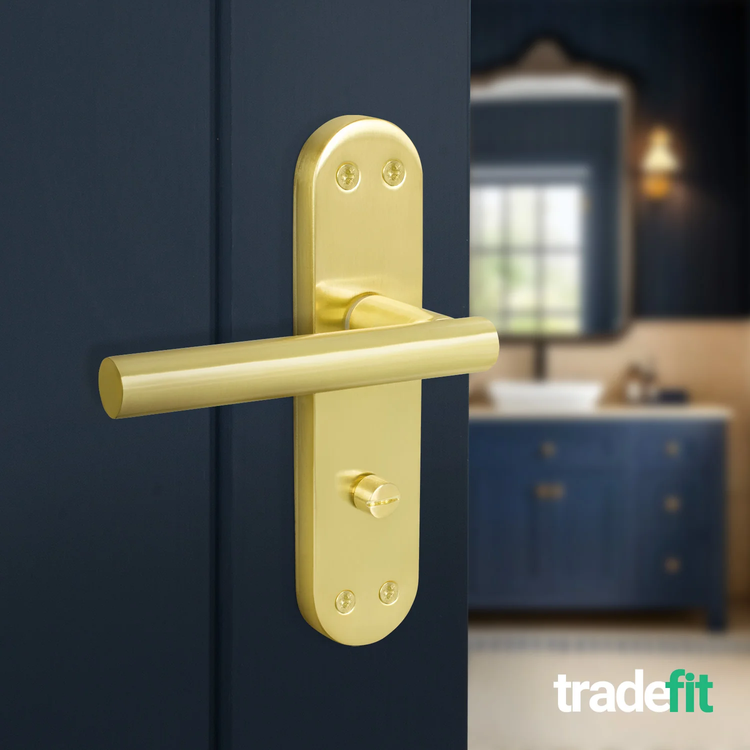 Olbia Satin Brass Lever on Backplate Door Handles - Bathroom - Image 4