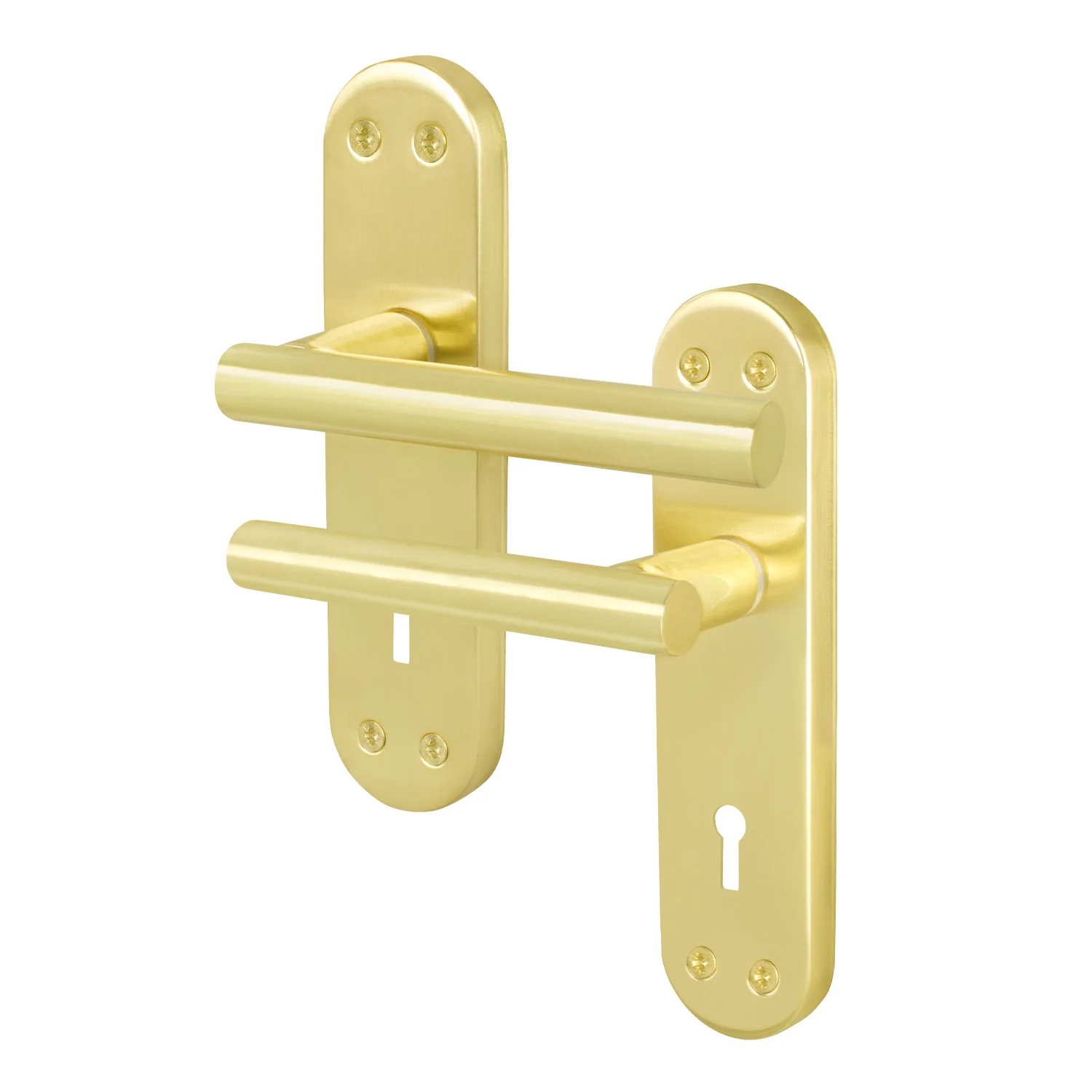 Olbia Satin Brass Lever on Backplate Door Handles - Keyhole