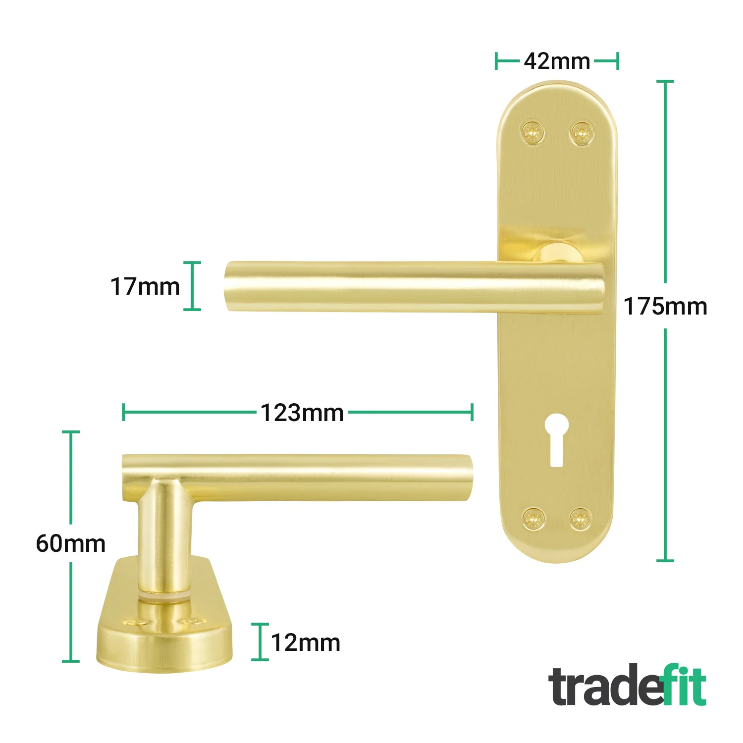 Olbia Satin Brass Lever on Backplate Door Handles - Keyhole - Image 2