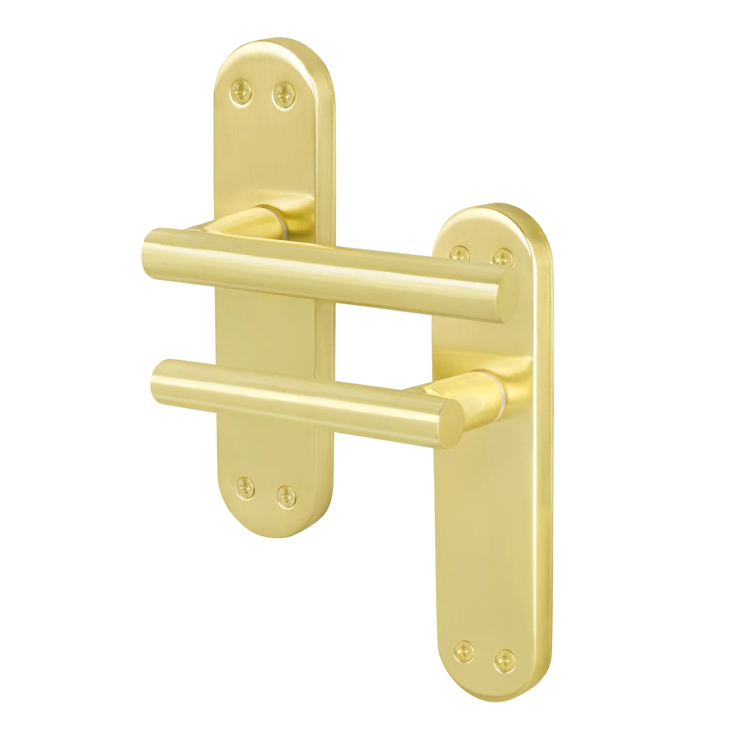Olbia Satin Brass Lever on Backplate Door Handles - Latch