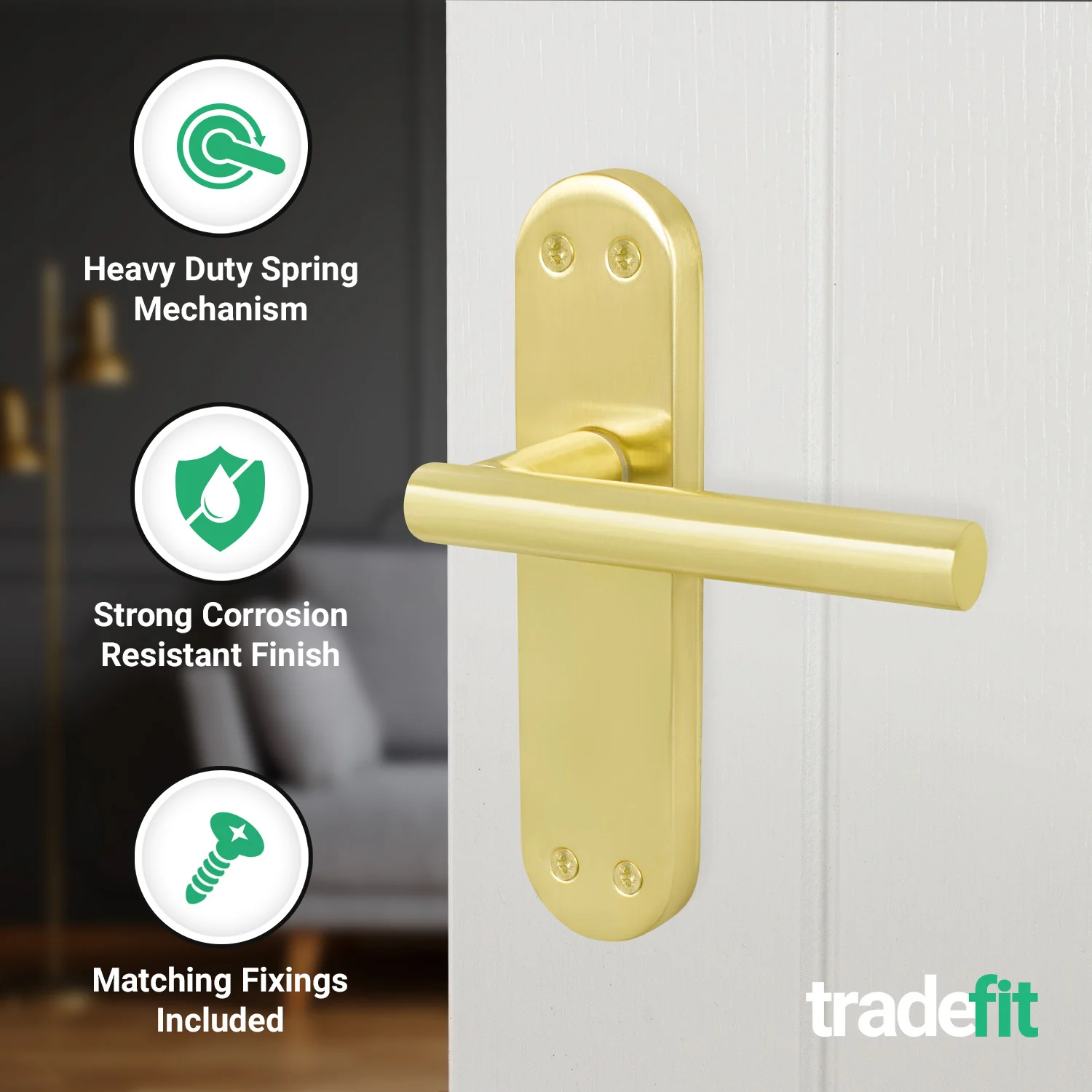 Olbia Satin Brass Lever on Backplate Door Handles - Latch - Image 3