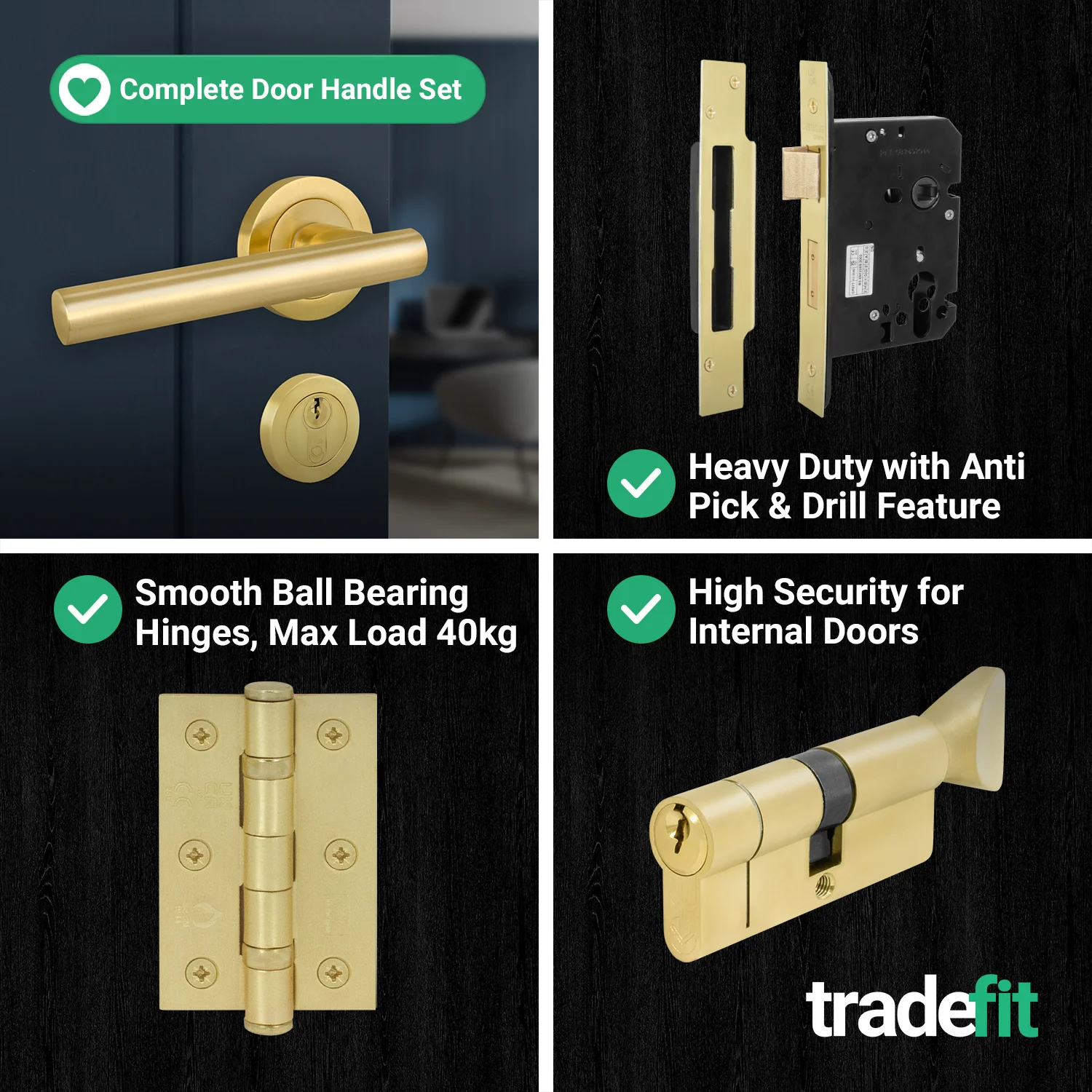 Olbia Satin Brass Lever on Rose Door Handle Kit - 80mm Euro Sashlock and Double Cylinder - Keyed to Differ - Image 9