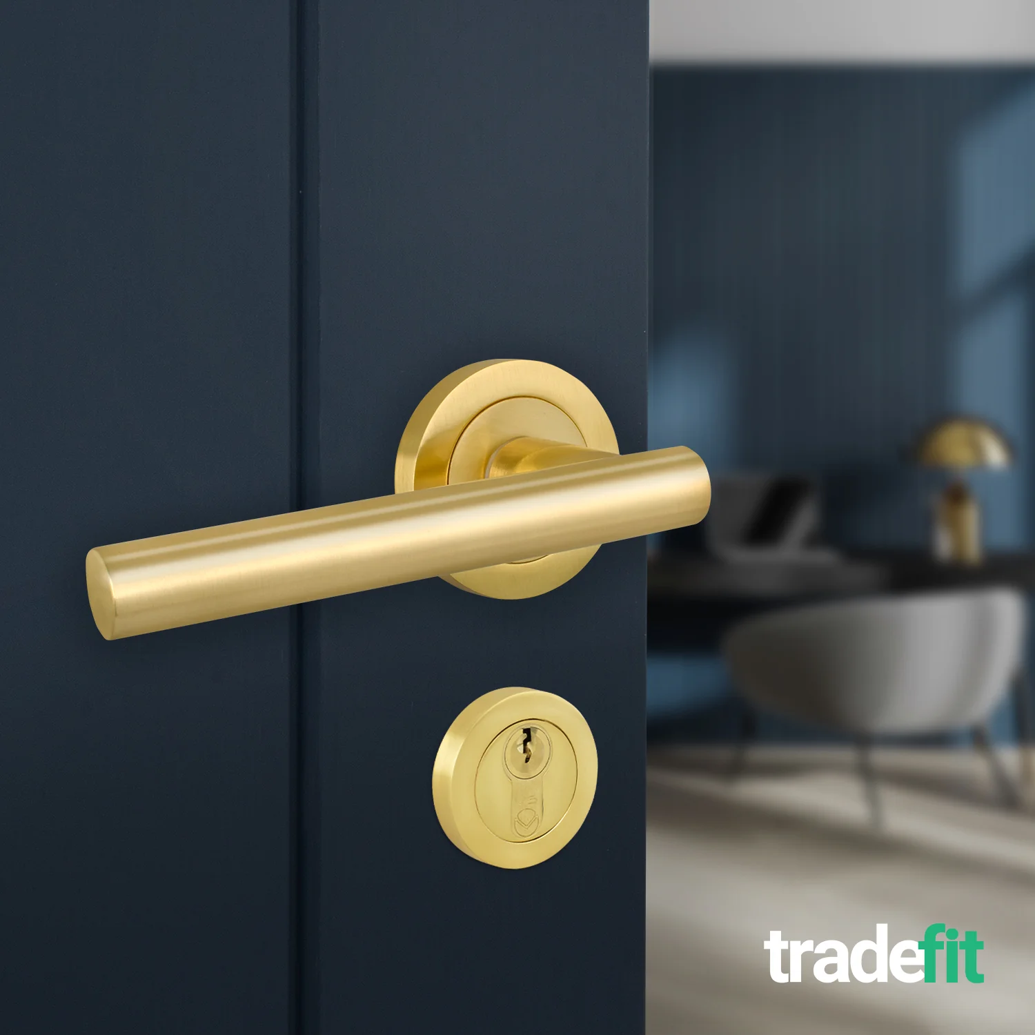 Olbia Satin Brass Lever on Rose Door Handle Kit - 80mm Euro Sashlock and Thumbturn Cylinder - Keyed Alike - Image 6
