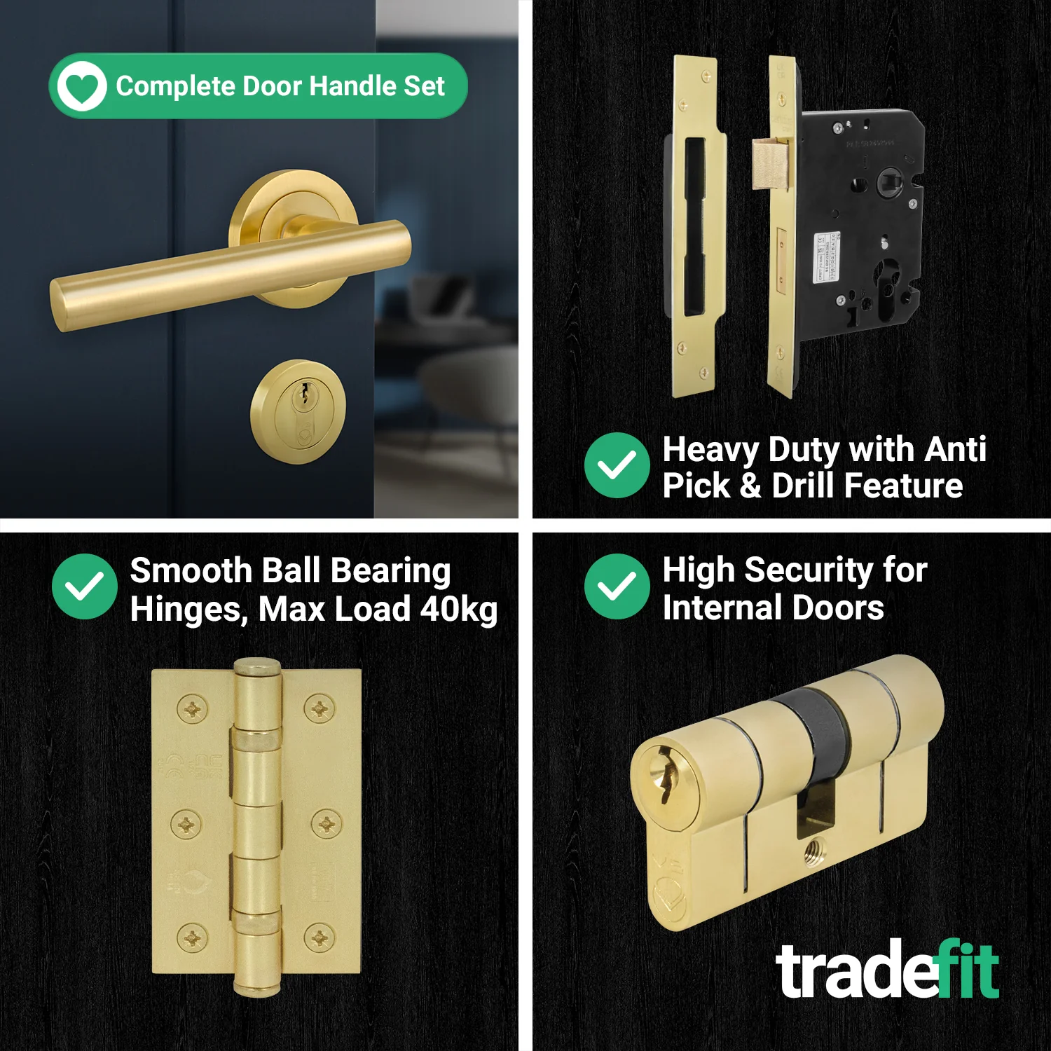 Olbia Satin Brass Lever on Rose Door Handle Kit - 80mm Euro Sashlock and Thumbturn Cylinder - Keyed Alike - Image 9