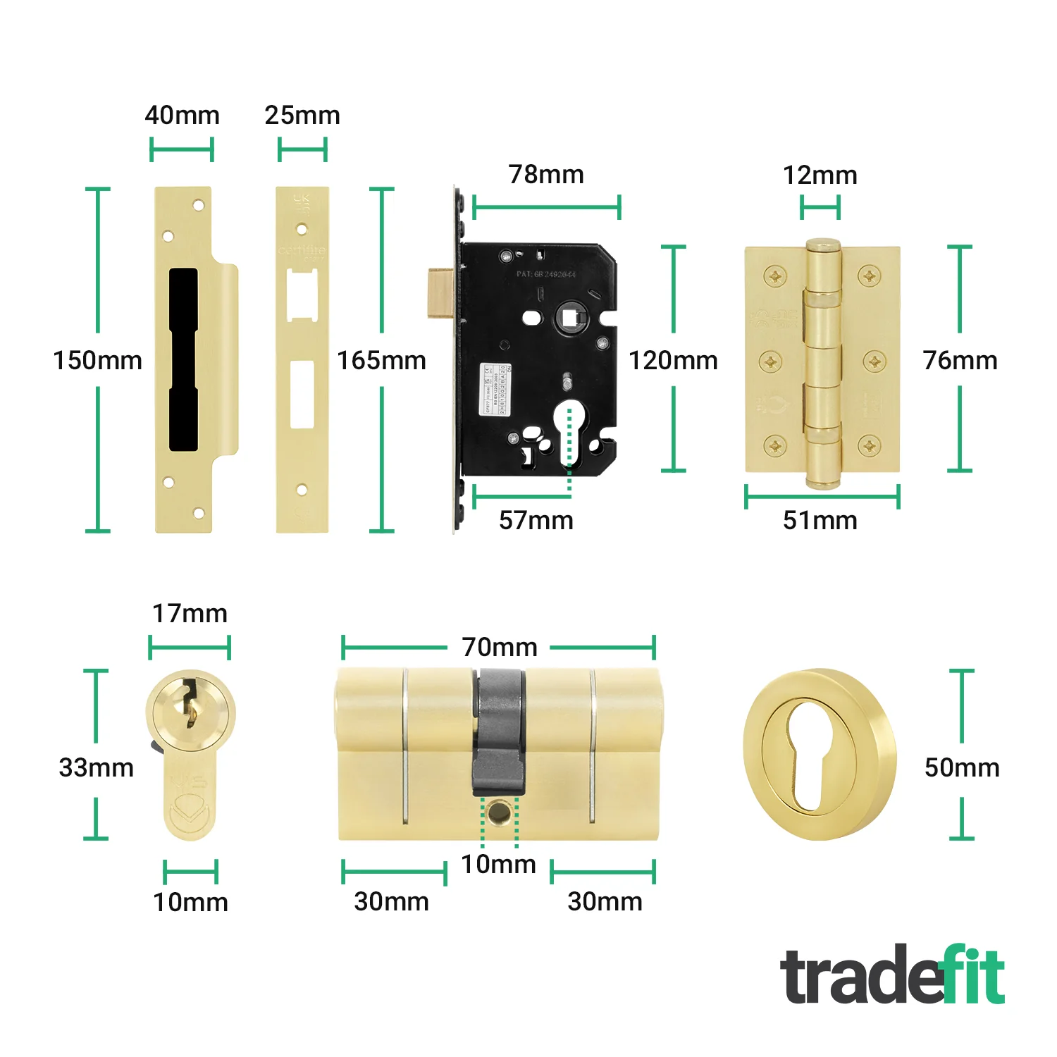Olbia Satin Brass Lever on Rose Door Handle Kit - 80mm Euro Sashlock and Thumbturn Cylinder - Keyed to Differ - Image 3