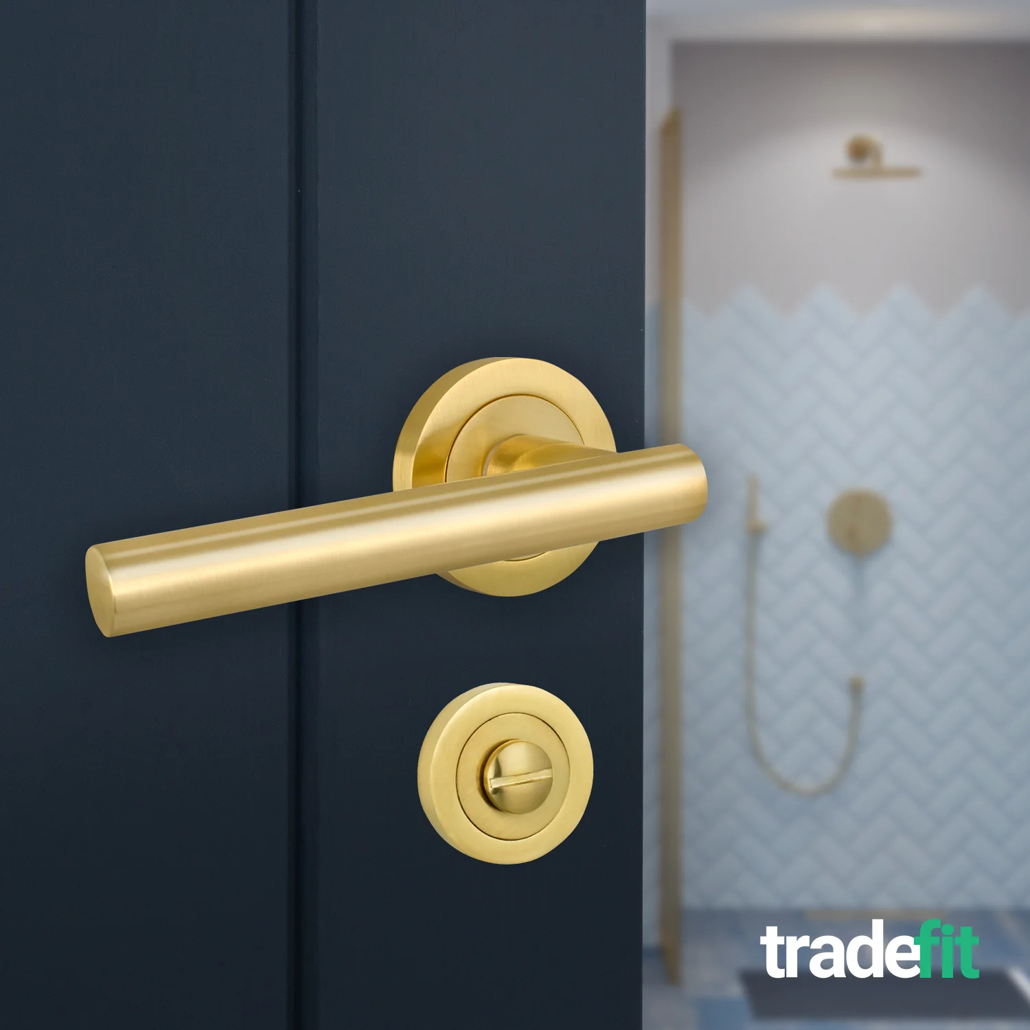Olbia Satin Brass Lever on Rose Door Handle Pack - 64mm Bathroom Lock - Image 6