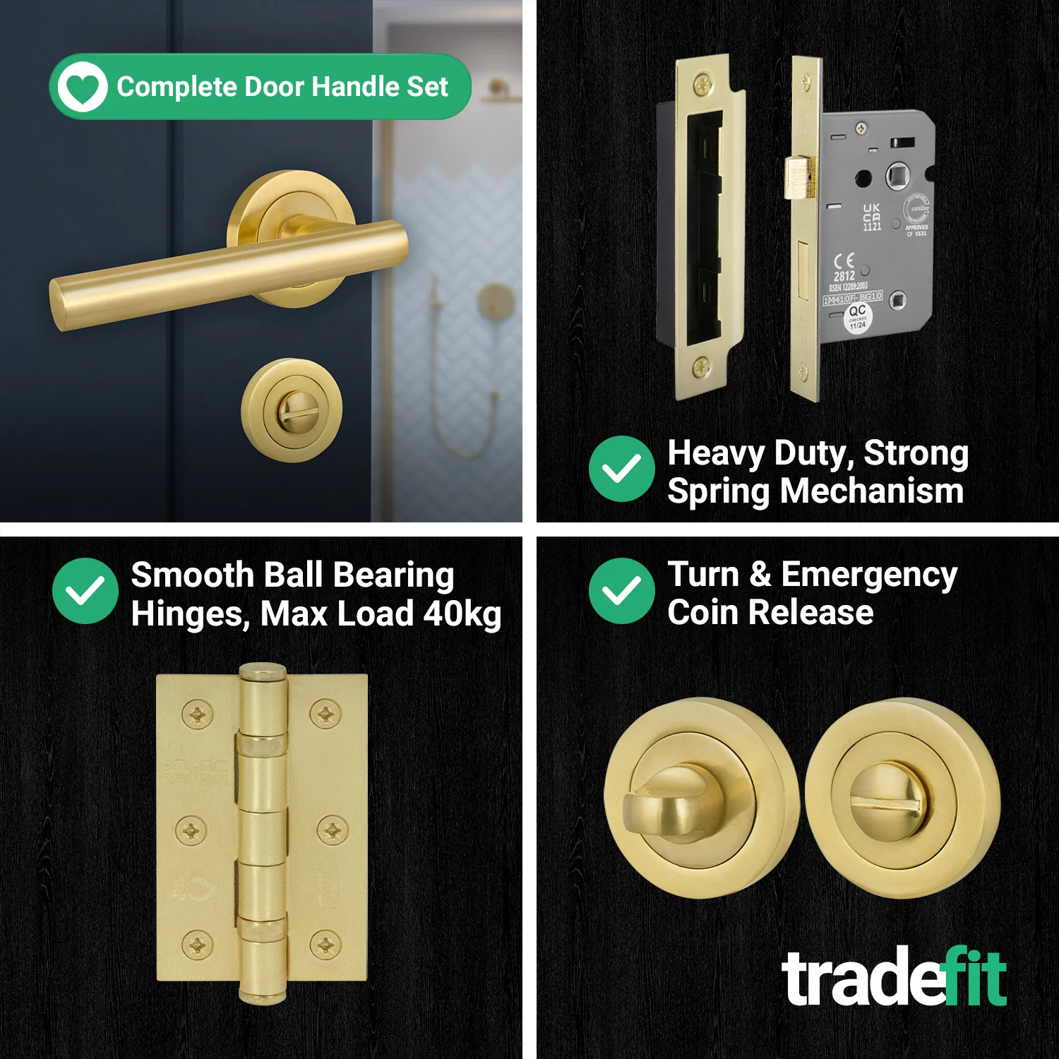 Olbia Satin Brass Lever on Rose Door Handle Pack - 64mm Bathroom Lock - Image 9