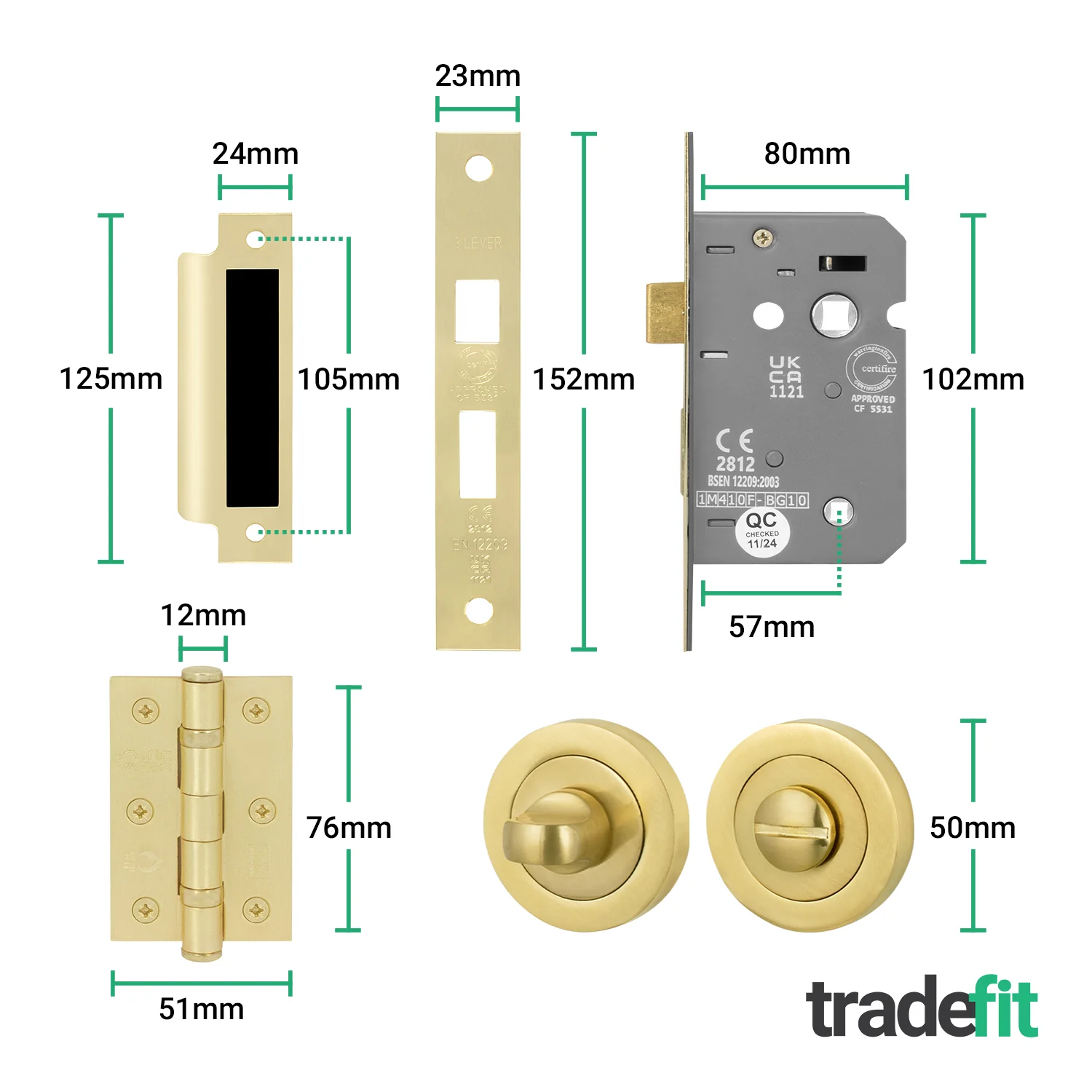 Olbia Satin Brass Lever on Rose Door Handle Pack - 80mm Bathroom Lock - Image 3