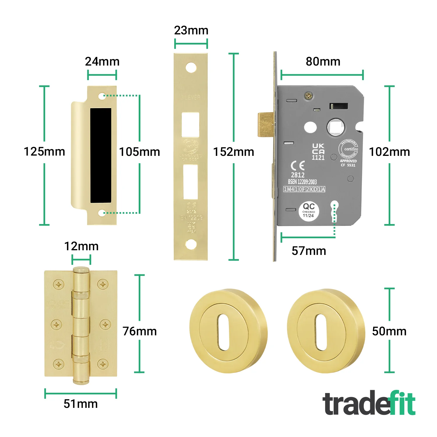 Olbia Satin Brass Lever on Rose Door Handle Pack - 80mm Sashlock - Image 3