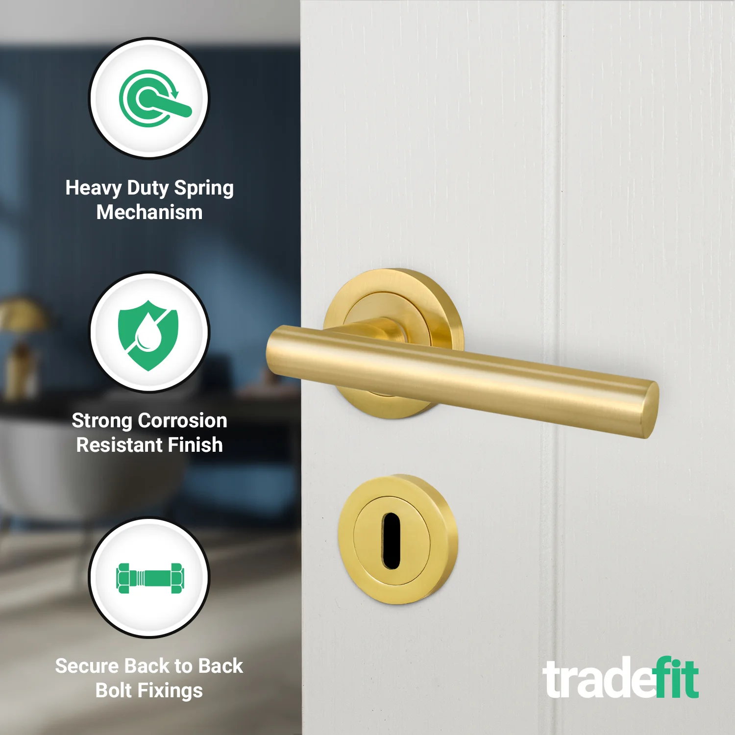 Olbia Satin Brass Lever on Rose Door Handle Pack - 80mm Sashlock - Image 4