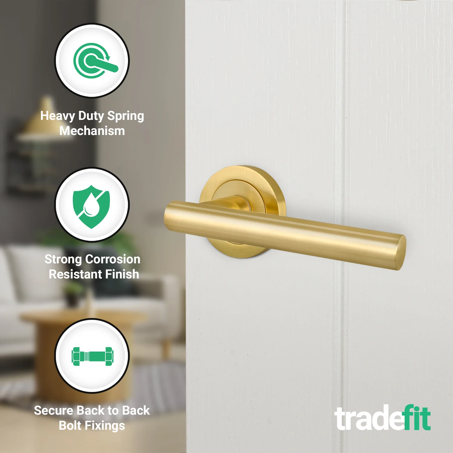 Olbia Satin Brass Lever on Rose Door Handles - Image 3