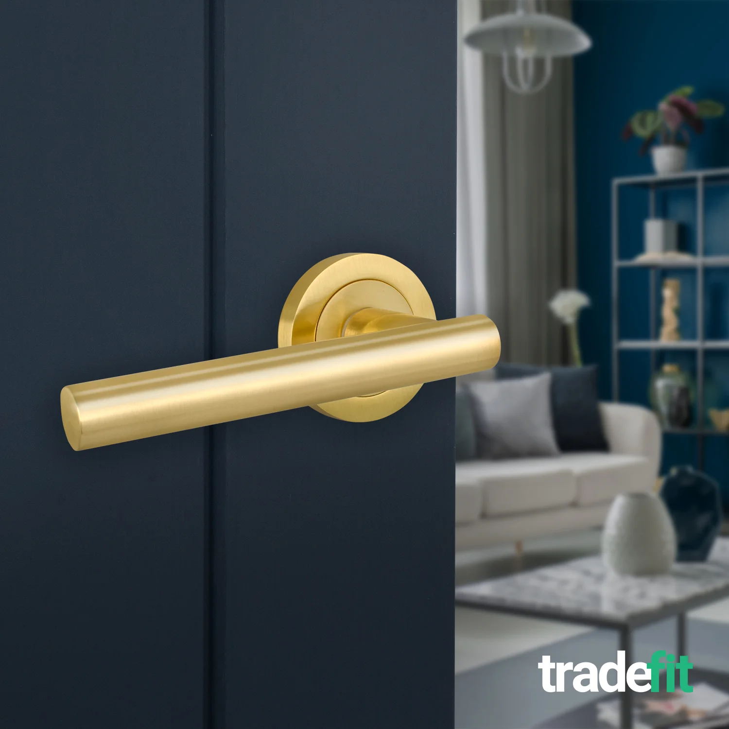 Olbia Satin Brass Lever on Rose Door Handles - Image 5