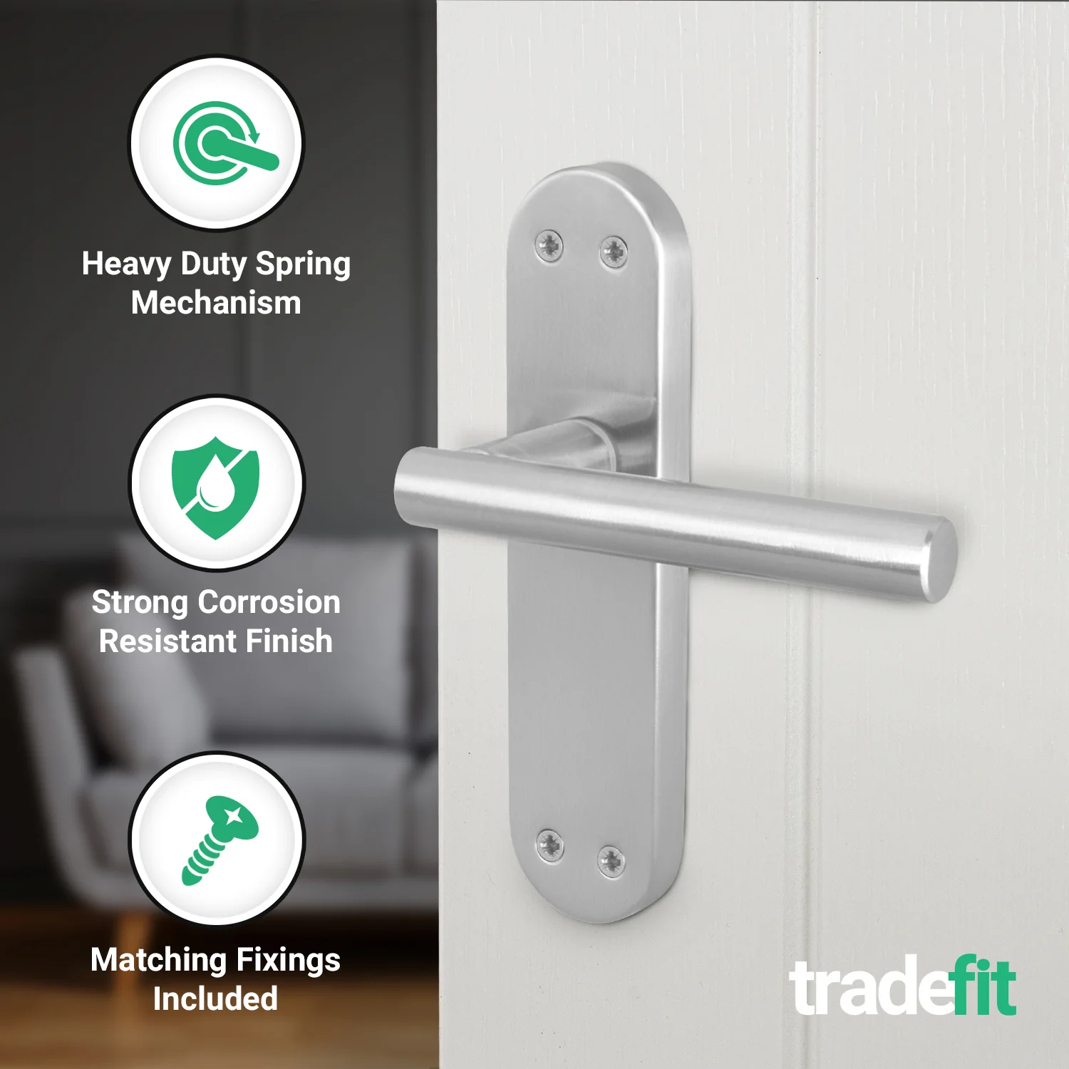 Olbia Satin Nickel Lever on Backplate Door Handle Pack – 64mm Latch - Image 4