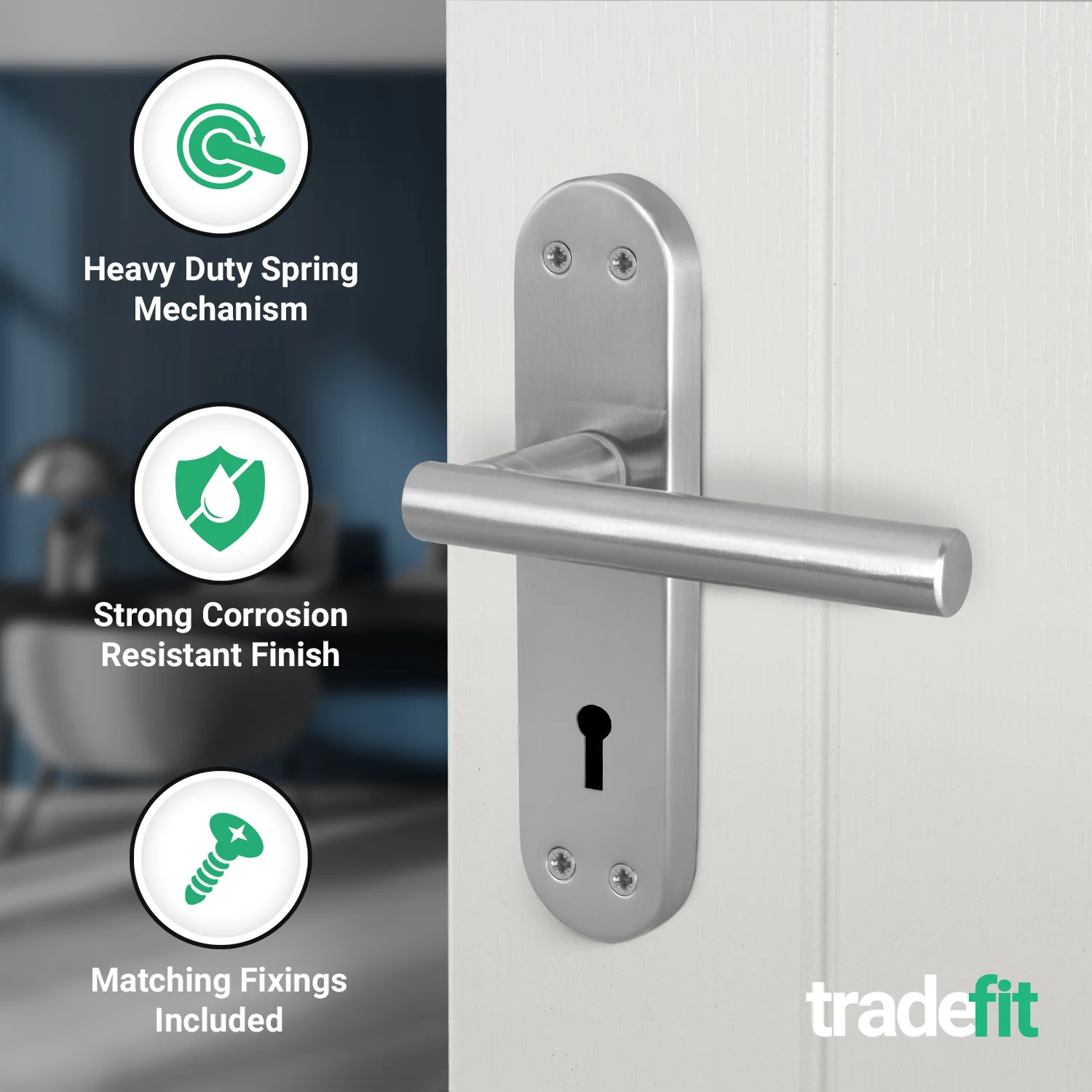 Olbia Satin Nickel Lever on Backplate Door Handle Pack – 64mm Sashlock - Image 4