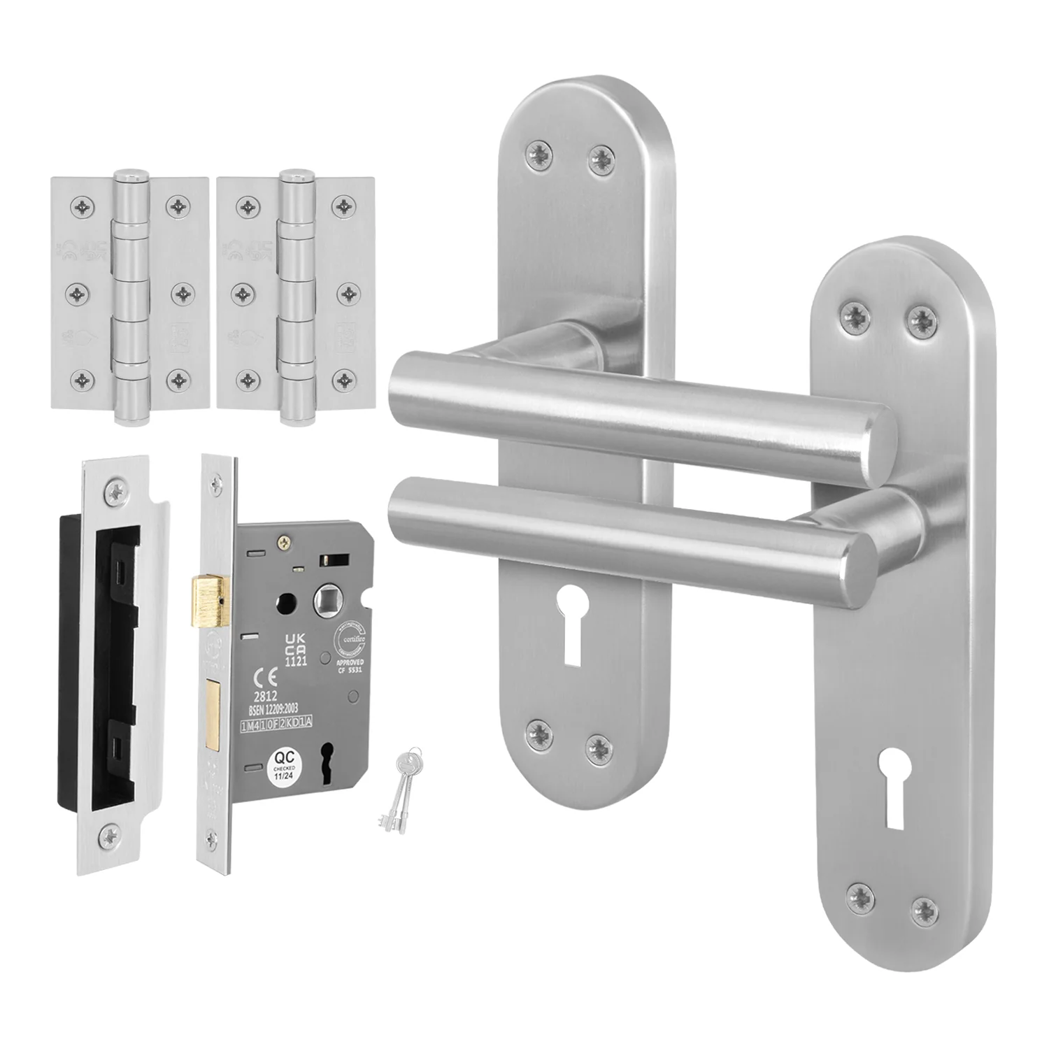 Olbia Satin Nickel Lever on Backplate Door Handle Pack – 80mm Sashlock