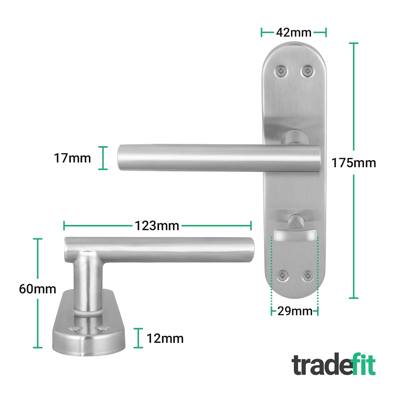Olbia Satin Nickel Lever on Backplate Door Handle Pack – 64mm Bathroom Lock - Image 2