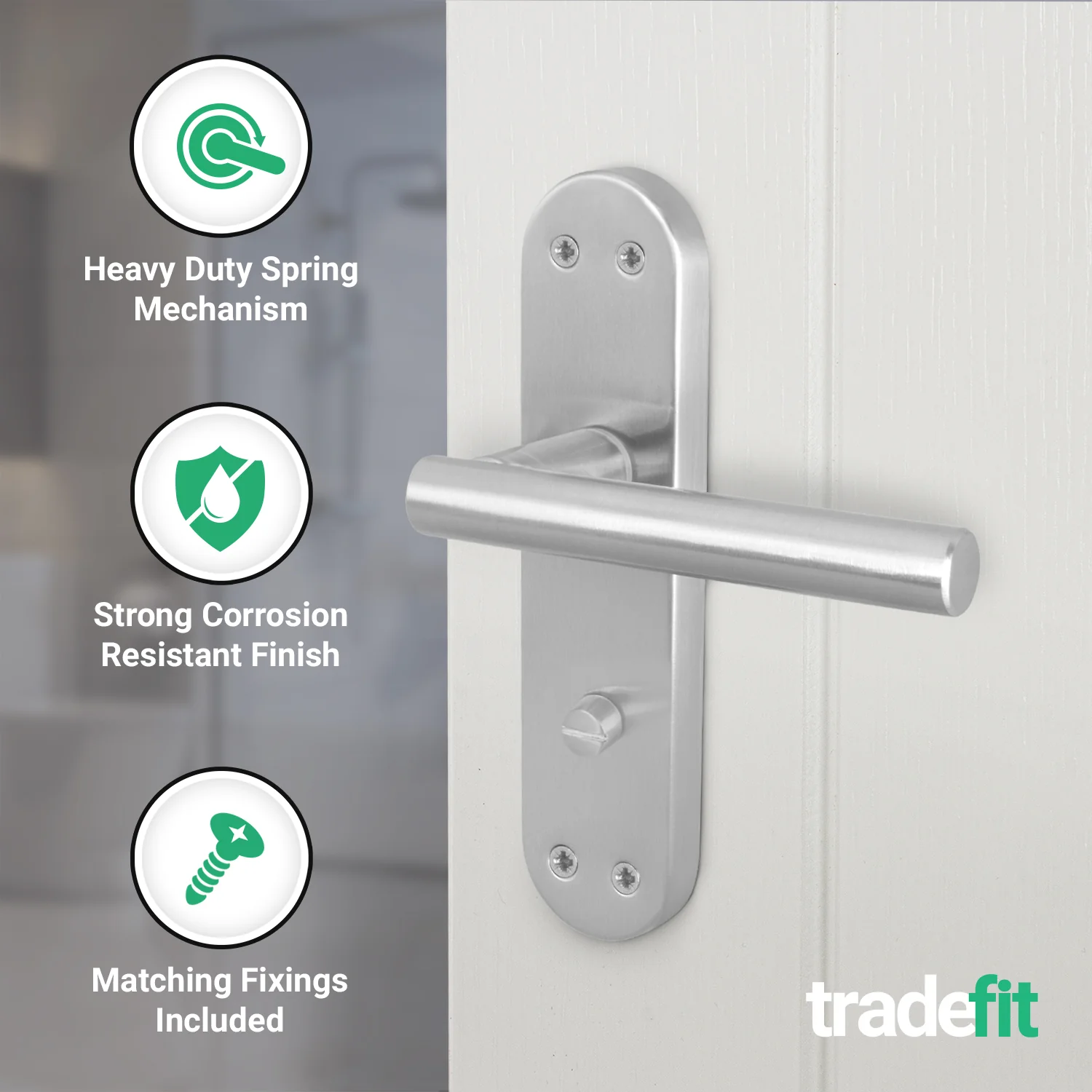 Olbia Satin Nickel Lever on Backplate Door Handle Pack – 64mm Bathroom Lock - Image 4