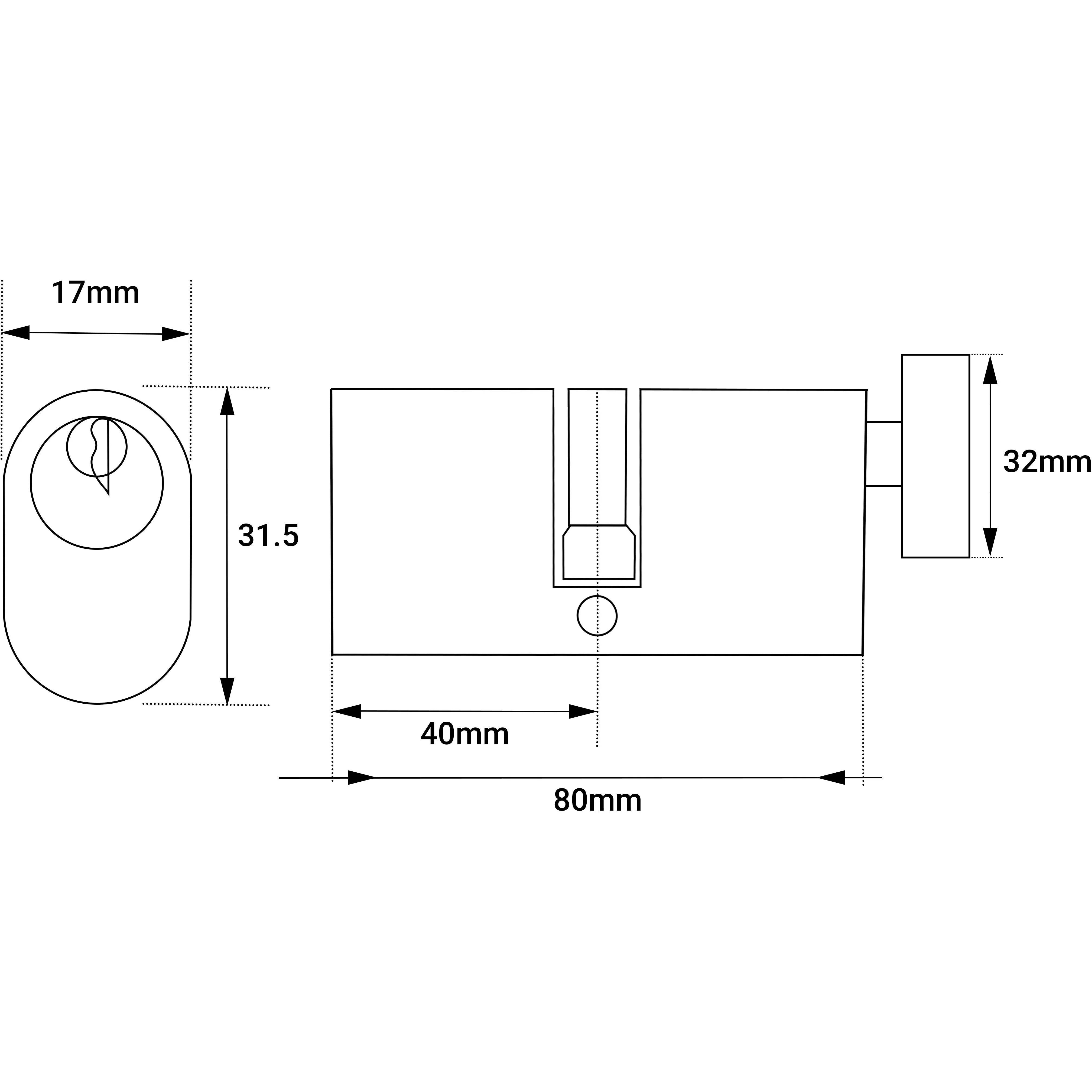 Oval Thumbturn Cylinder Lock - 40x40mm - Satin Chrome - Keyed to Differ - Image 2