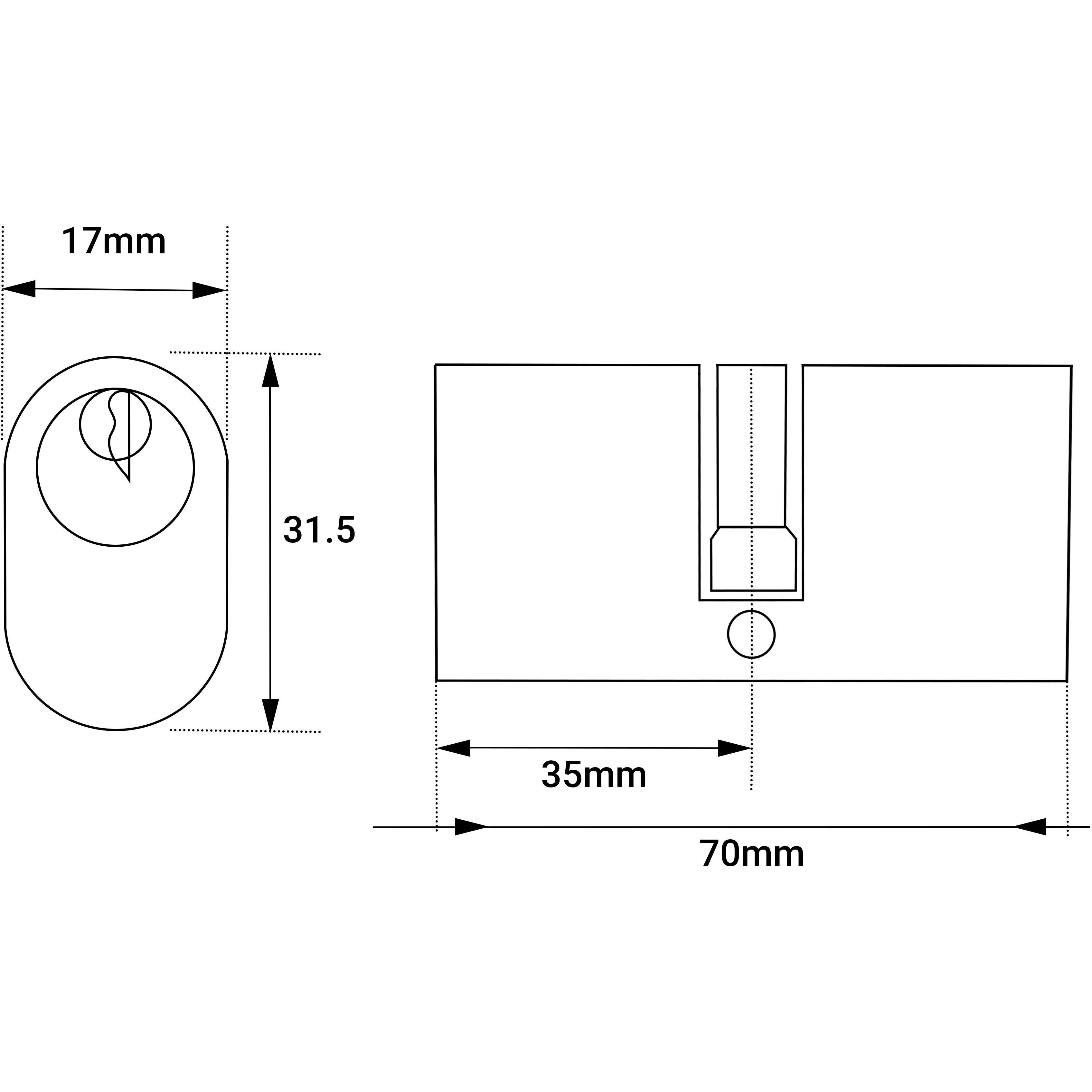 Oval Double Cylinder Lock - 35x35mm - Polished Chrome - Keyed to Differ - Image 2