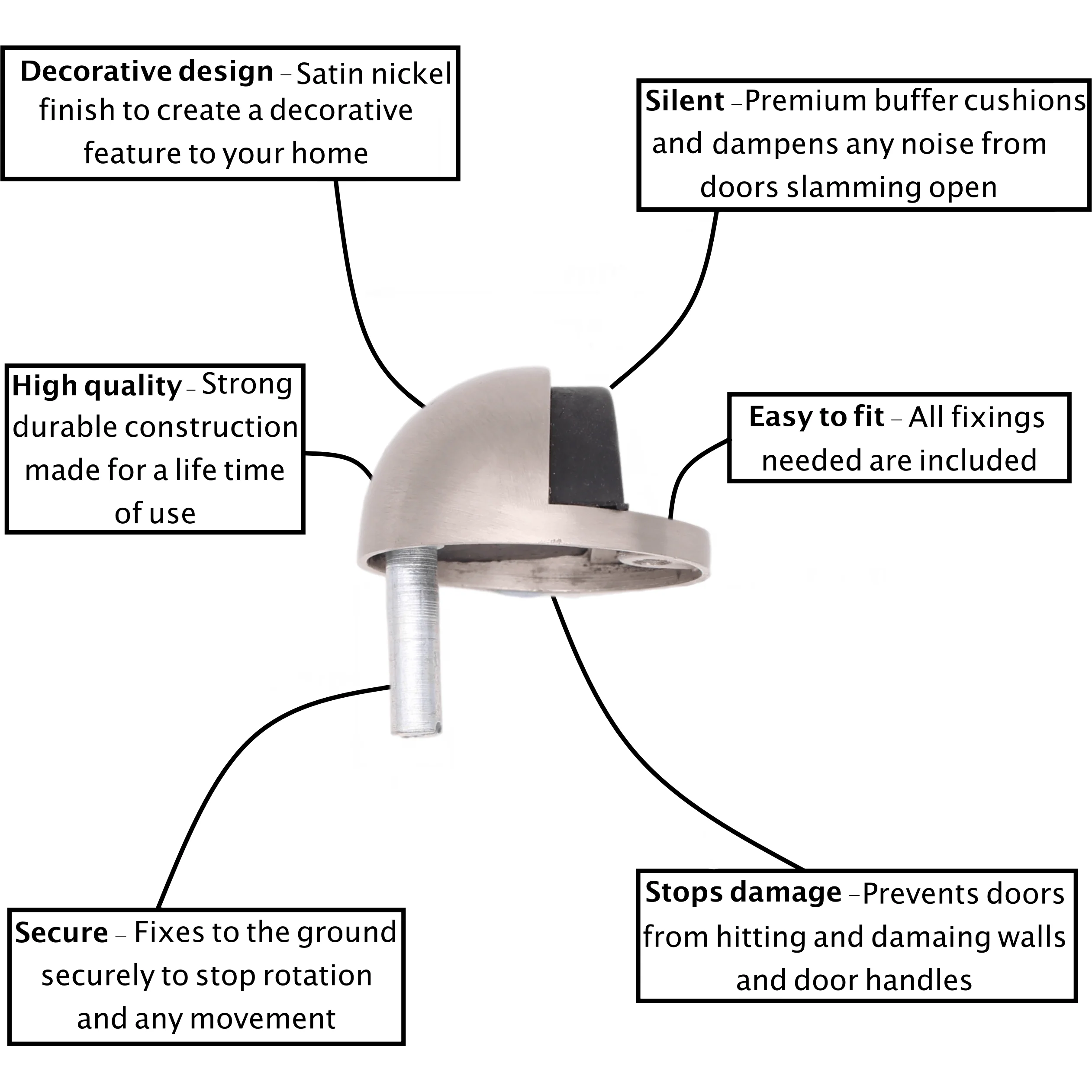 Oval Floor Mounted Door Stop - Screw Fixing - Satin Nickel - Image 2