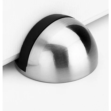 Oval Floor Mounted Door Stop - Self Adhesive - Satin Nickel