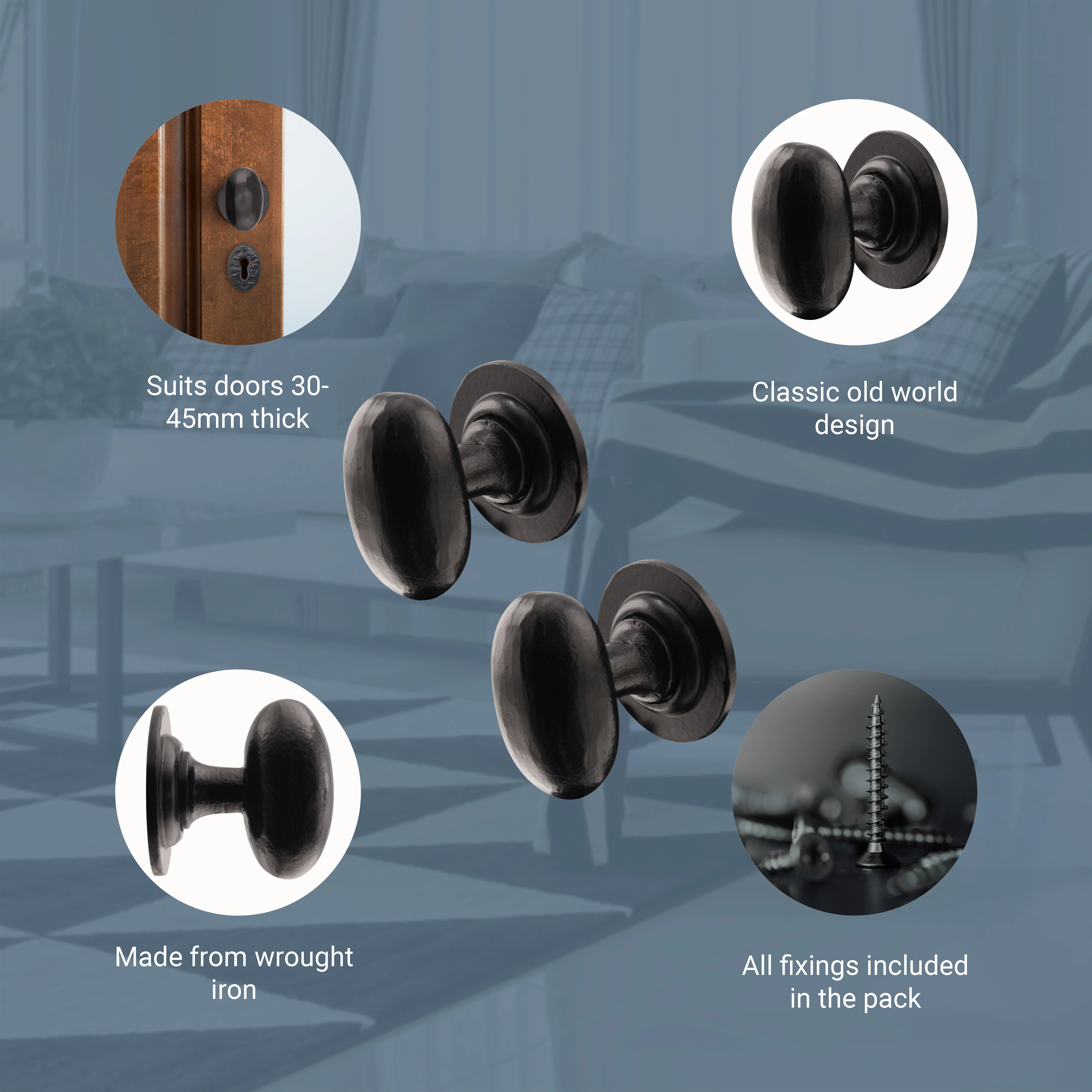 Tudor Black Iron Oval Mortice/Rim Door Knob - Image 4