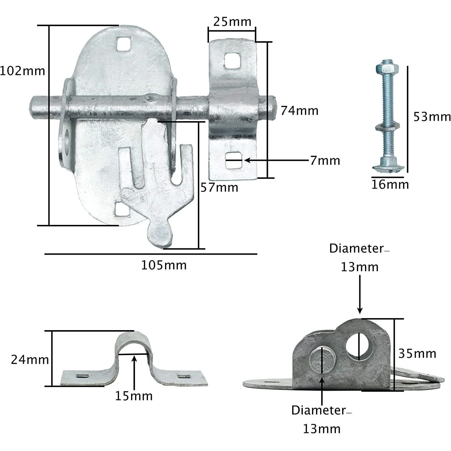 Oval Pad Lock Bolt - 4" / 100mm - Hot Dip Galvanised - Image 2