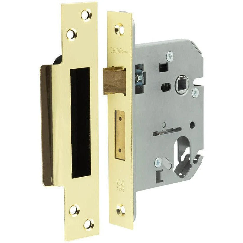Oval Profile Sashlock Case - 76mm Case 57mm Backset - Polished Brass