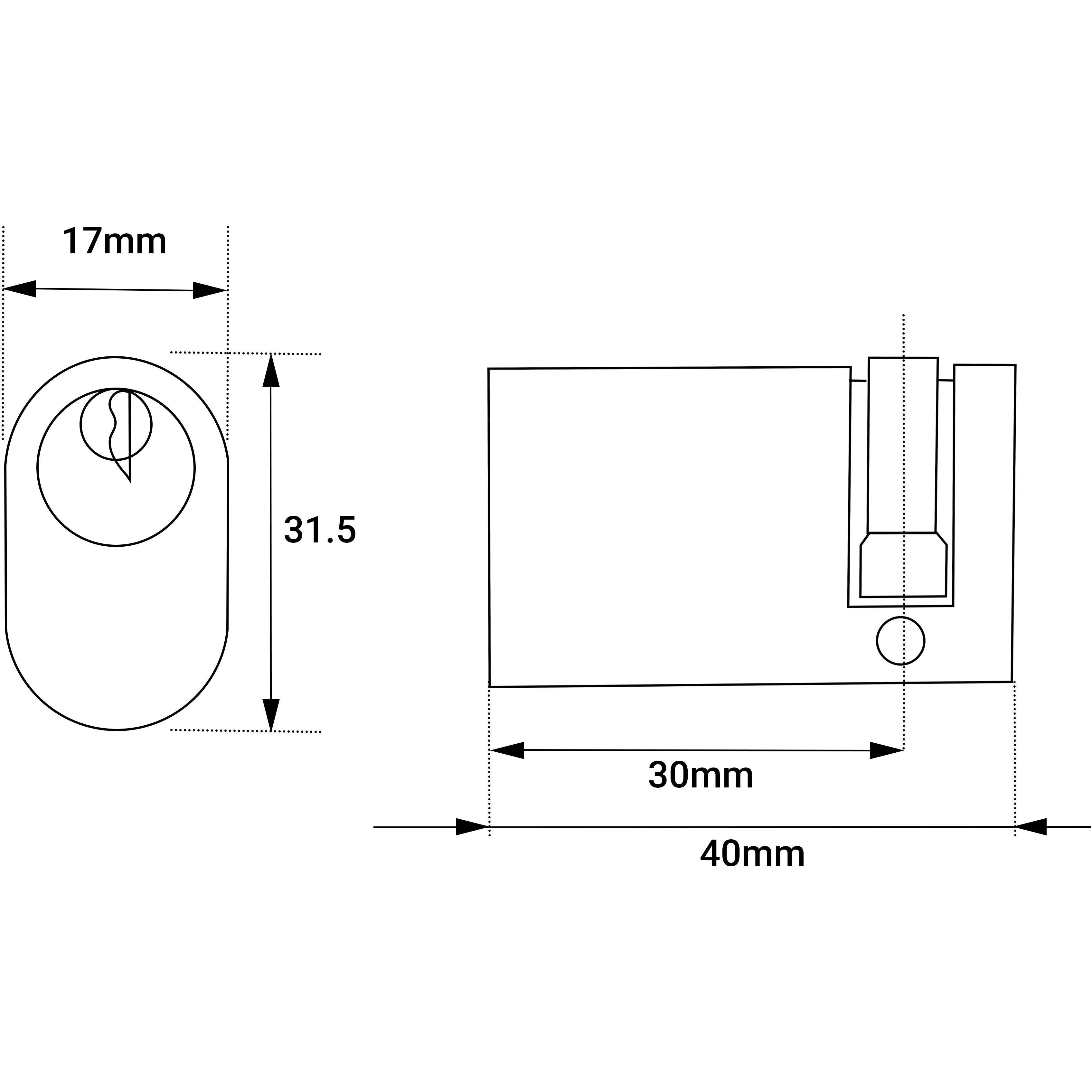 Oval Single Cylinder Lock - 40mm - Polished Chrome - Keyed to Differ - Image 2