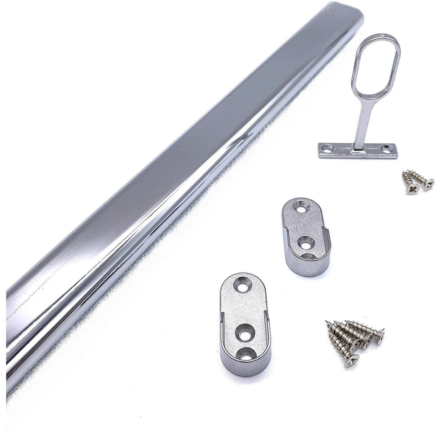 Wardrobe Rail Kit - Oval - Polished Chrome - 1219mm x 30mm x 15mm Tube with 2x End Sockets & 1x Centre Brackets