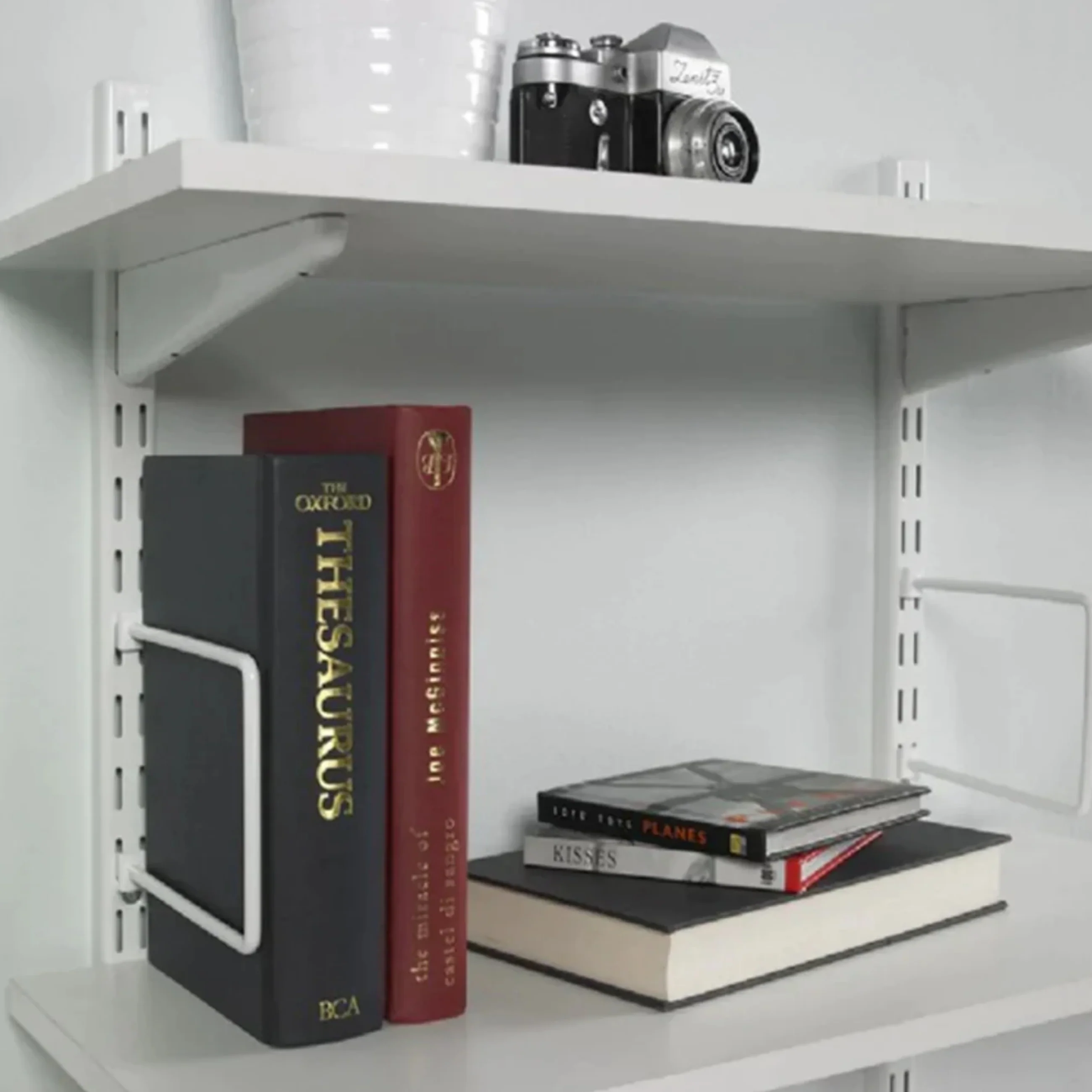 PAIR Twin Slot Sprung Bookends -White - 250mm - Image 2