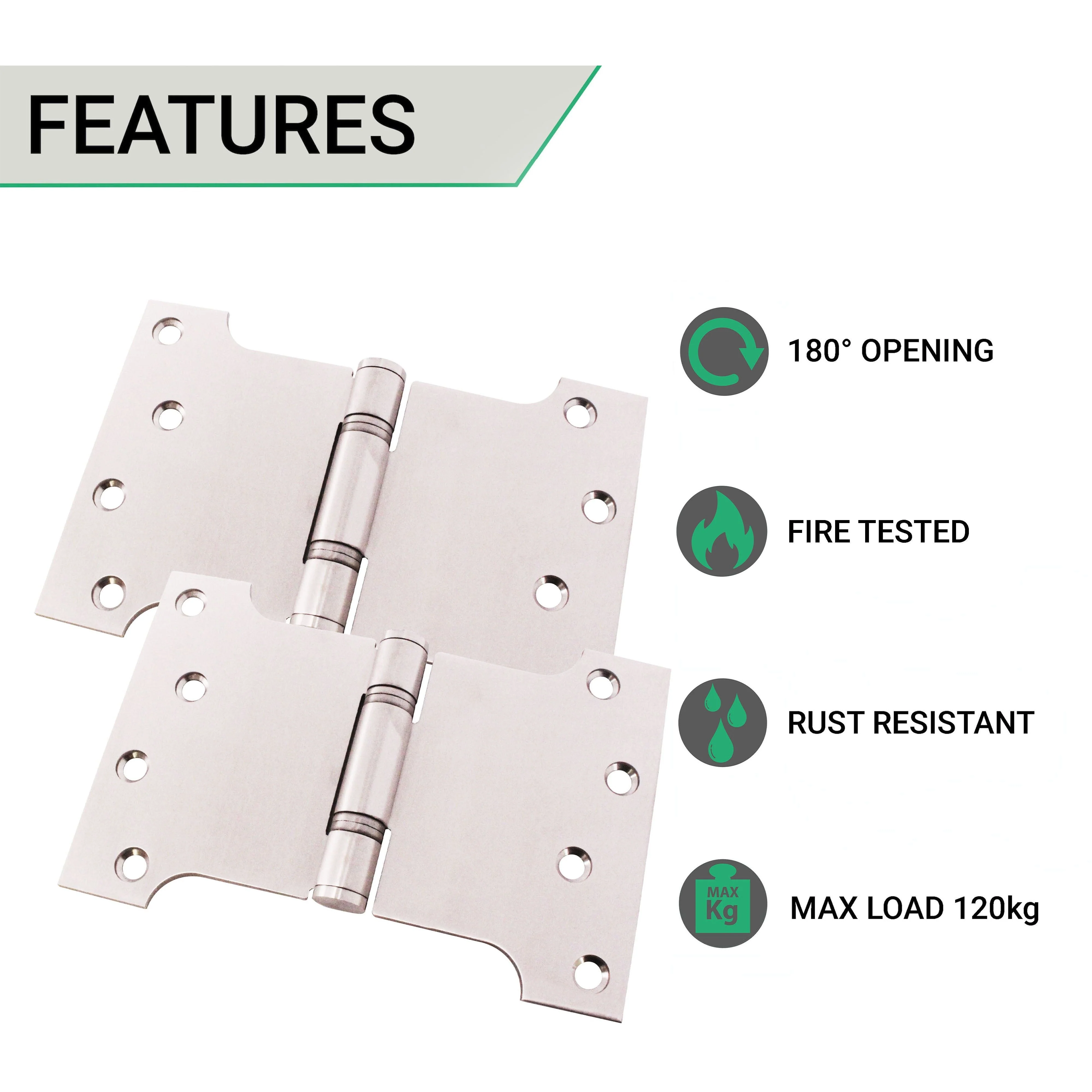 Parliament Projection Fire Door Hinges 4" Grade 13 - 102x102x152x3mm - Polished Stainless Steel - Image 2