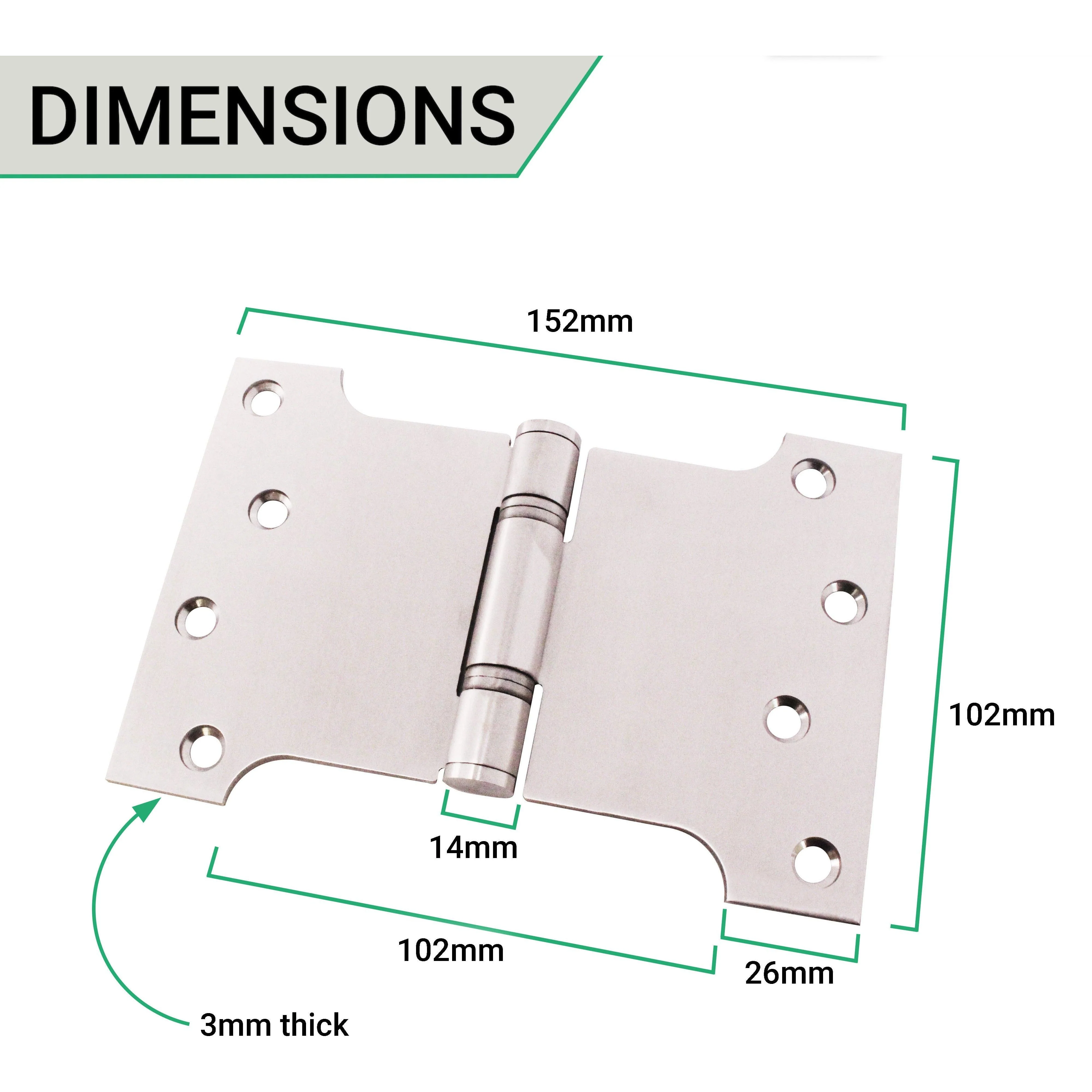 Parliament Projection Fire Door Hinges 4" Grade 13 - 102x102x152x3mm - Polished Stainless Steel - Image 4