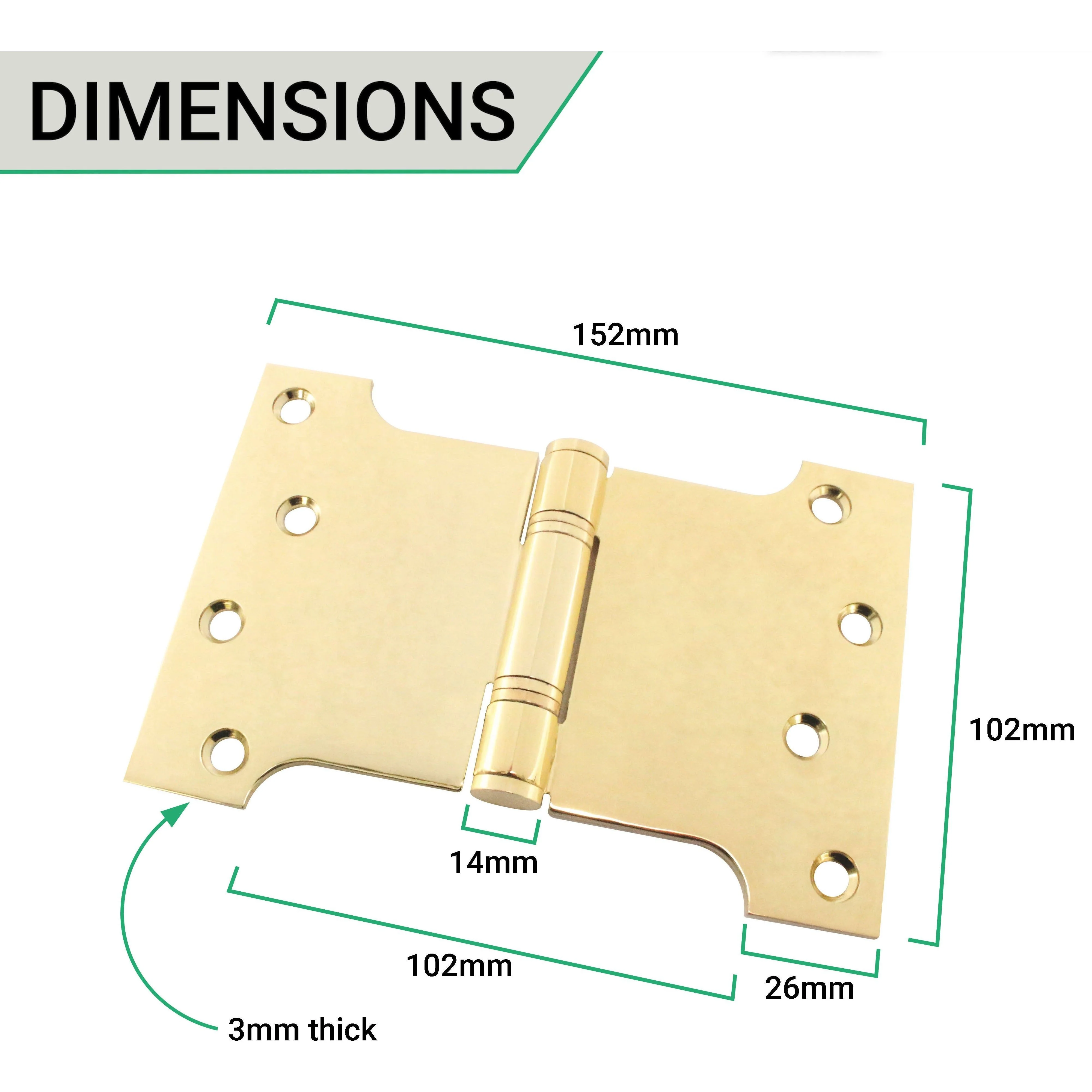 Parliament Projection Fire Door Hinges 4" Grade 13 - 102x102x152x3mm - PVD Brass - Image 5